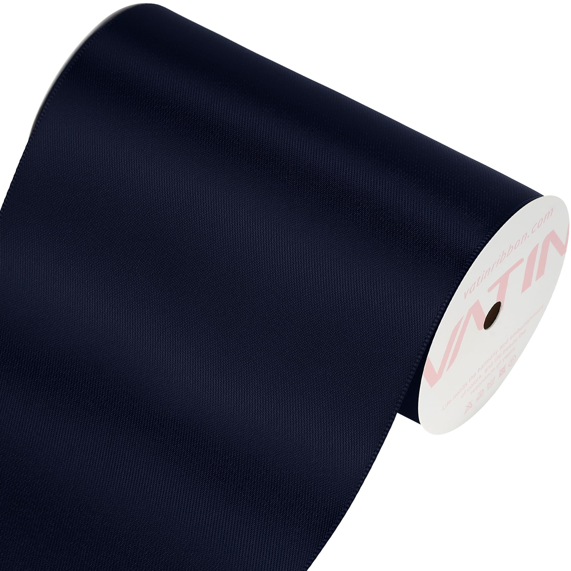 VATIN 100mm Wide Double Faced Polyester Deep Navy Blue Satin Ribbon- 4.5 Metre/Spool, Perfect for Chair Sash, Making Bow, Sewing and Wedding Bouquet - 1