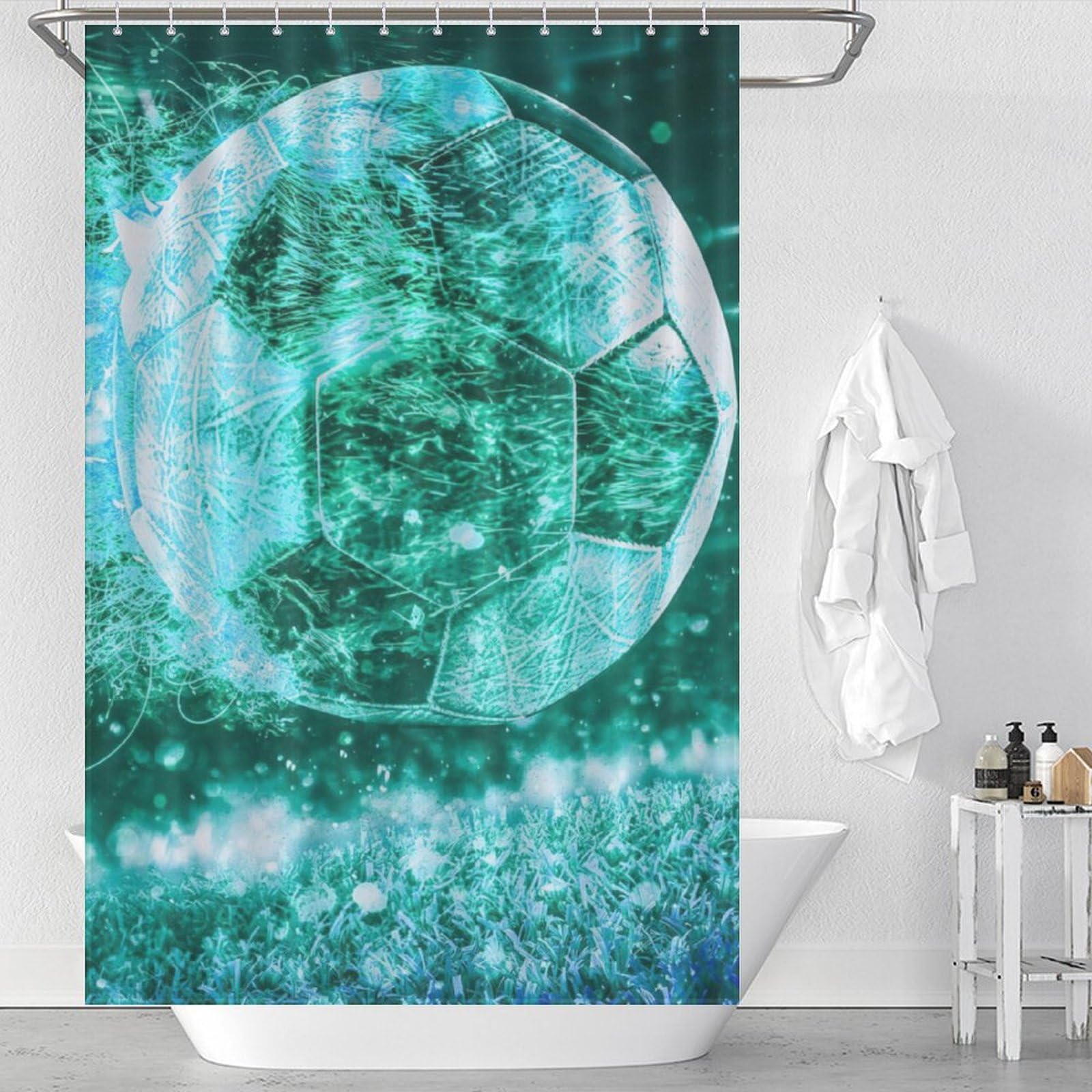 Rideau de douche football 122x183 cm en polyester lavable avec 12 crochets
