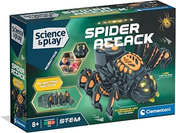 Clementoni Science & Play Spider Robot, STEM Toy for Boys, Build Your Own Walking Robot with LED Eyes & Glowing Fangs, Ages 8+, English Version, 75162