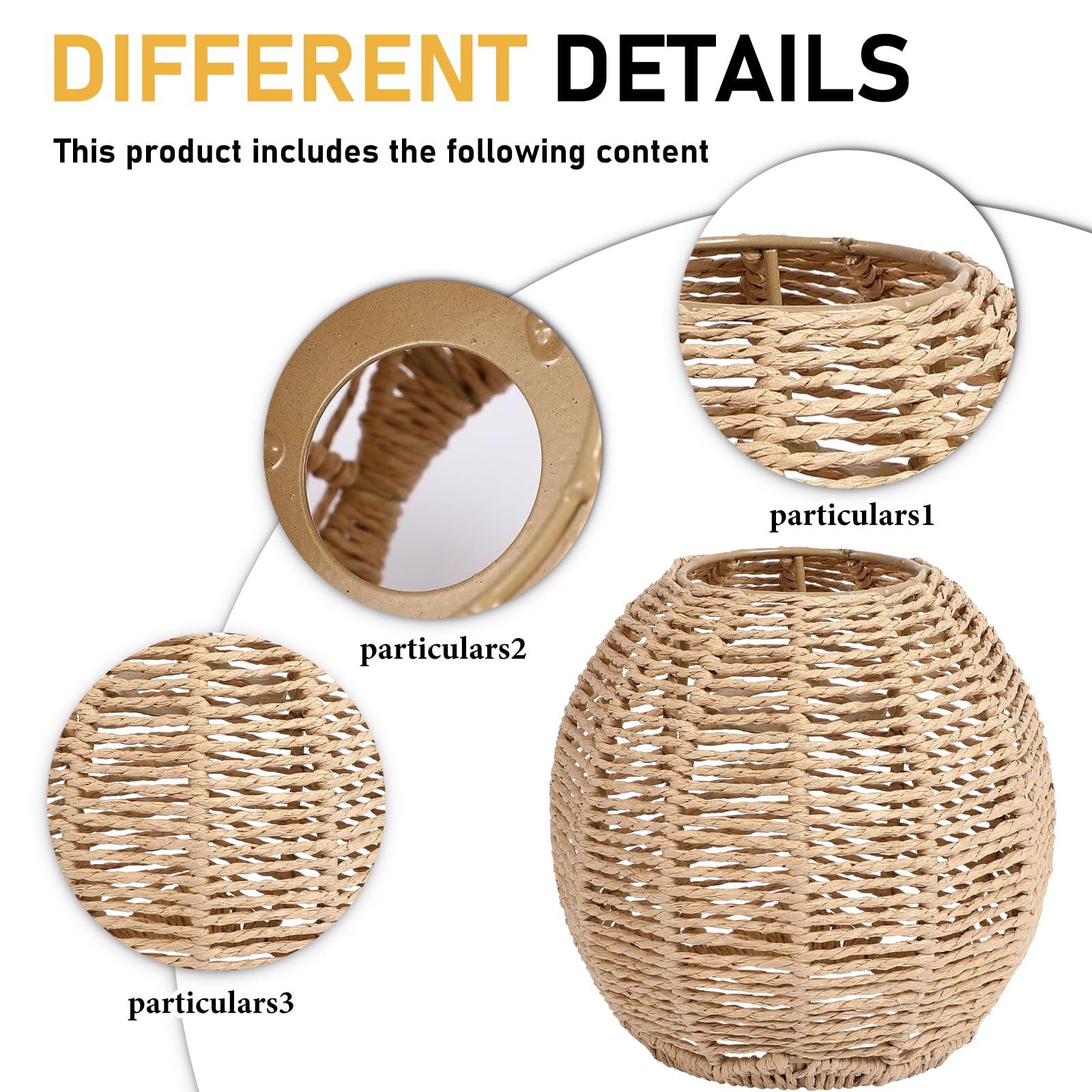 Décoration Lumière Naturelle Lot De 3 Abat-jours En Rotin Bohème - E27 - 14x14 Cm - Pour Lampadaire, Suspension, Lampe De Table - Style Rétro Miroir Rotin