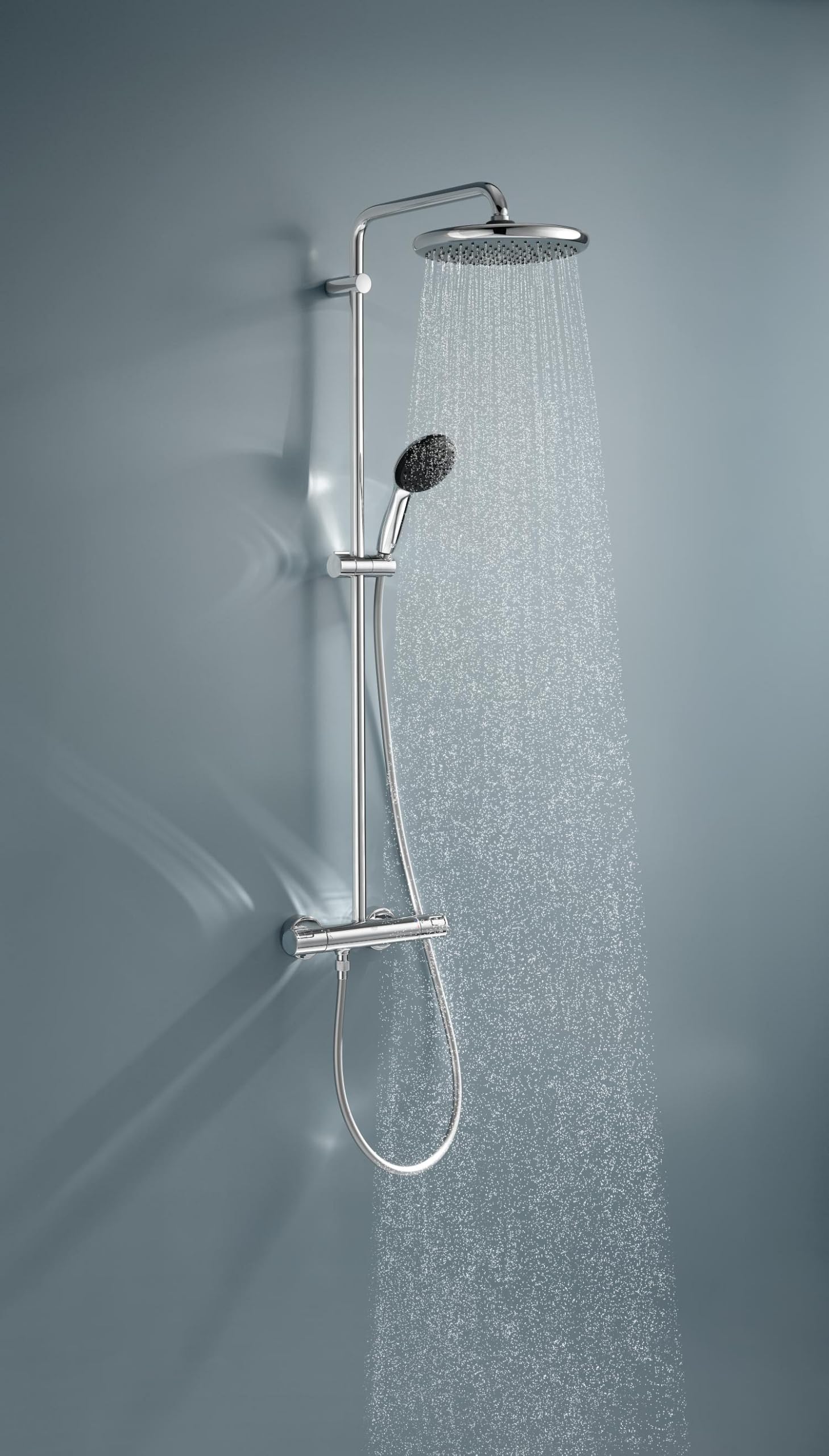 GROHE Vitalio Start 250 Colonna Doccia con Termostatico (soffione tondo 25 cm, doccetta 2 getti, termostatico, risparmio idrico), Cromo, 26677001