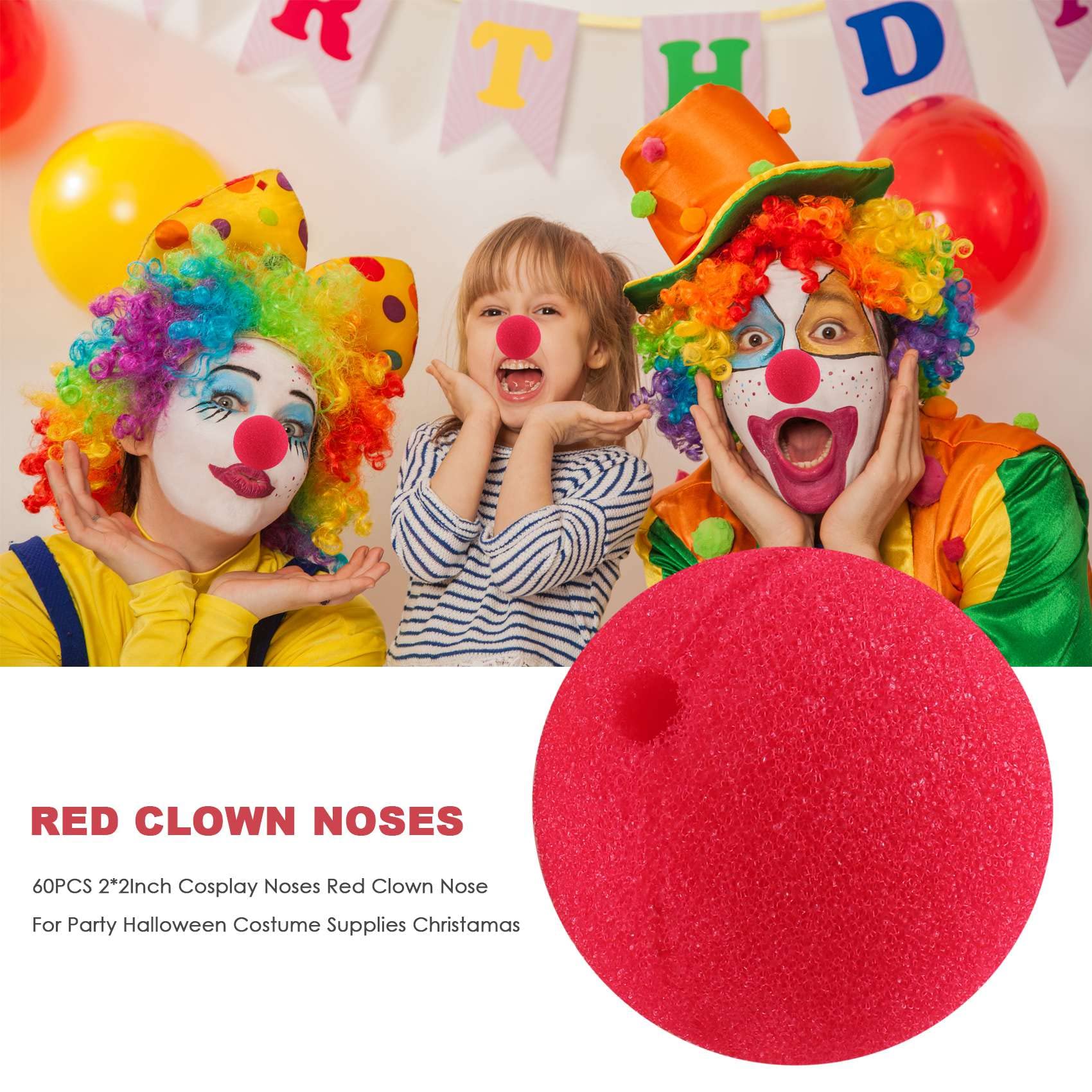 60 Nasi Da Clown Rossi In Schiuma - Per Costumi Carnevale E Feste, 5cm