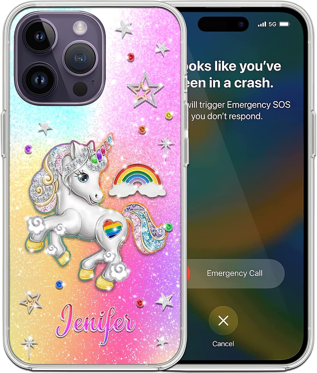 Personalized Unicorn Lovers Print Phone Case Custom Name Protective Clear Compatible with iPhone 15 14 13 12 11 X Xs Xr 8 7 6s Mini Pro Max
