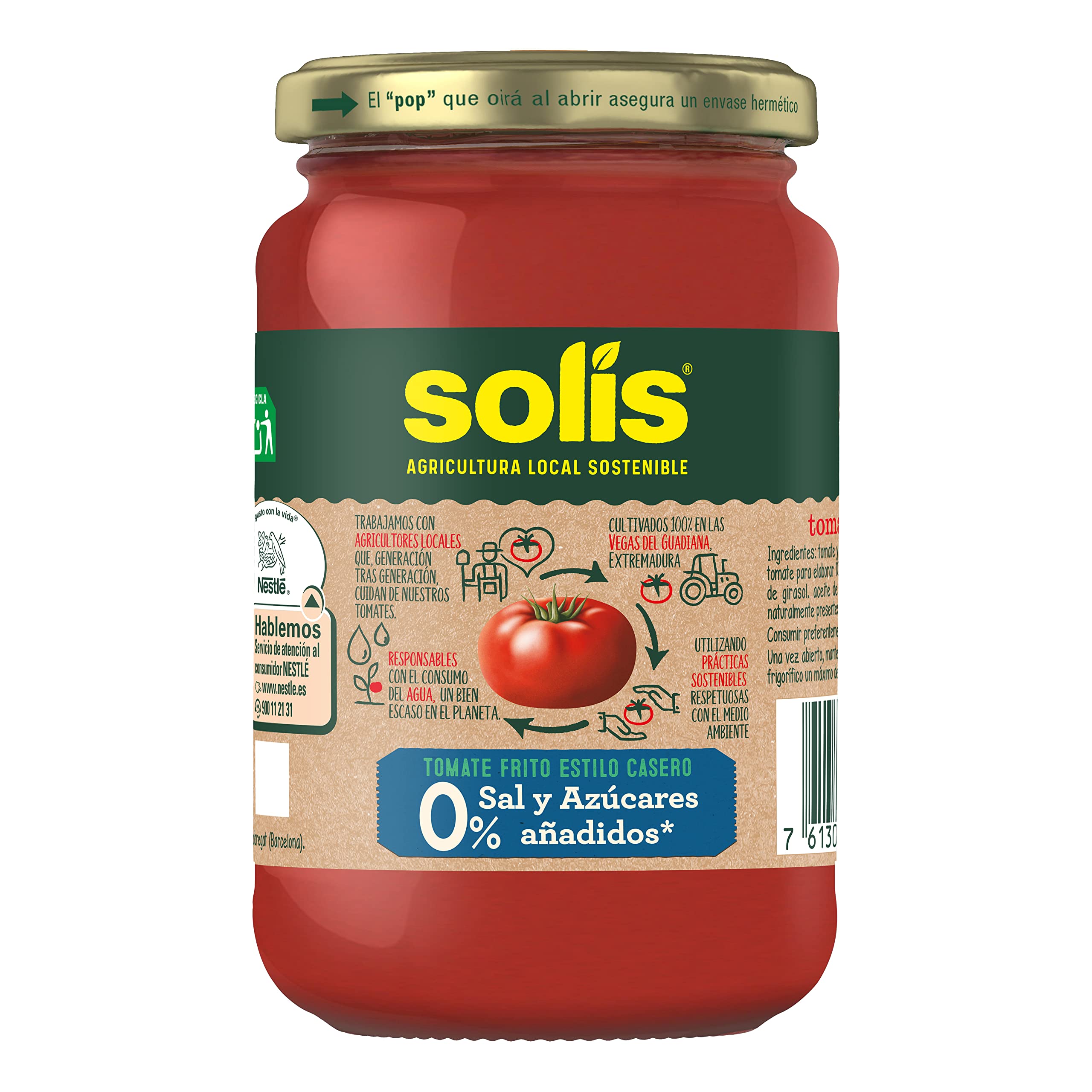 SOLIS Tomate Frito Estilo Casero 0% Sal y Azúcares Añadidos Frasco Cristal - Pack de 12 x 350 g - Tomate sin gluten