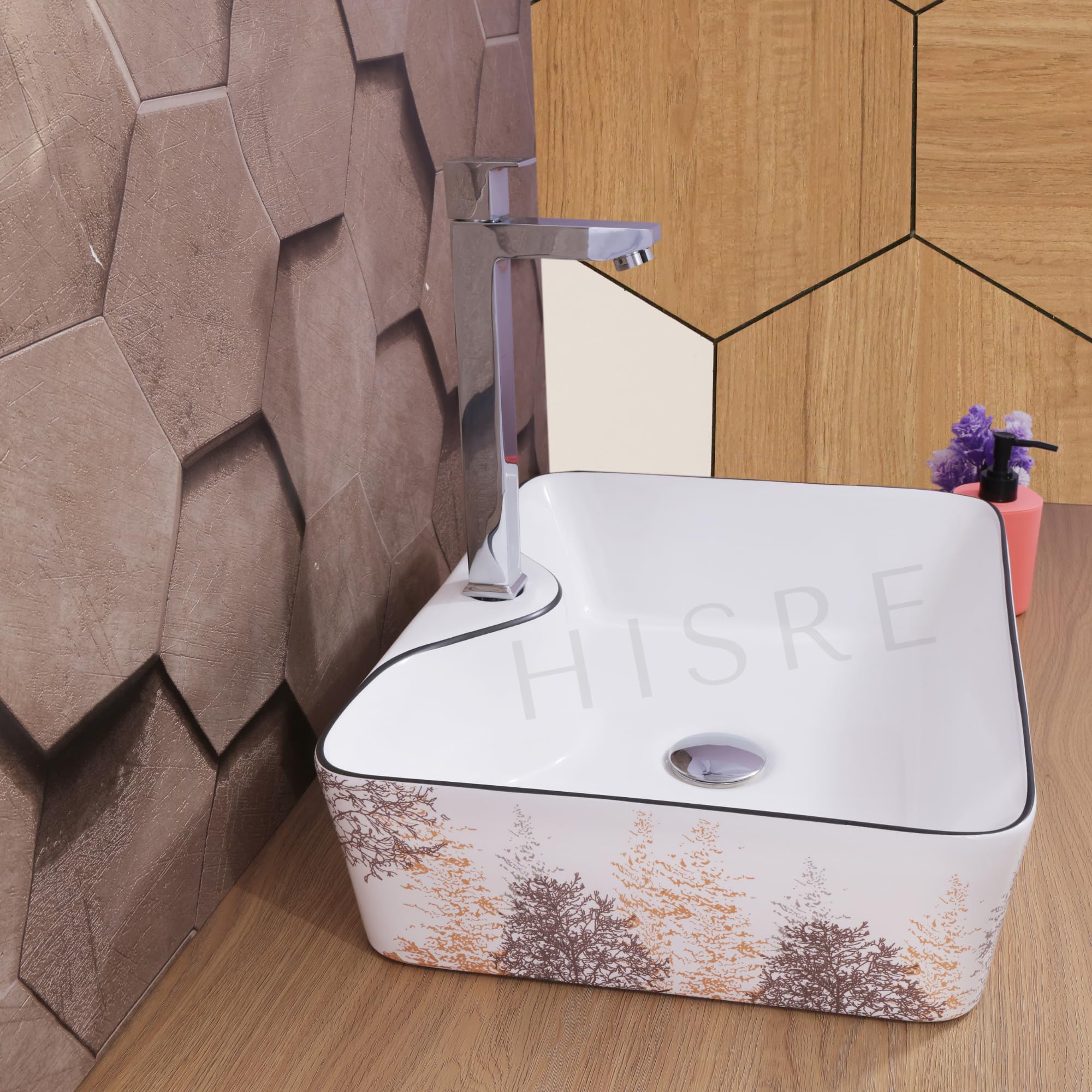 HISRE Table Top Wash Basin For Bathroom | Over Counter Top Wash Basin For Living Room | Washbasin Countertop | Tabletop Ceramic Bathroom Kitchen Sink (18 x 14 x 5.5 Inch) (SKTPR4111), photo 5 of 5