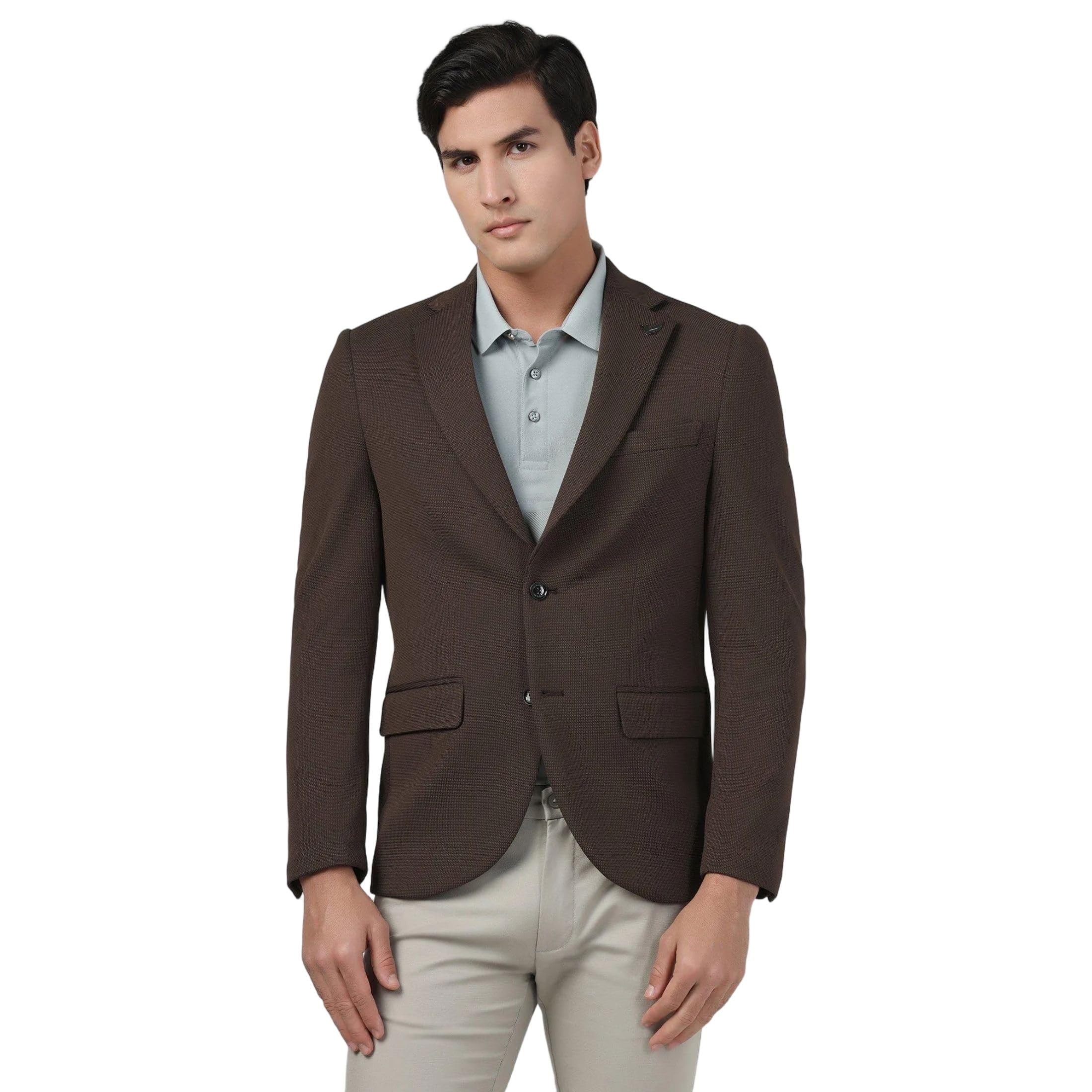 blackberrys Men's Sophisticated Brown Textured Slim Fit Blazers|Formal Wear-picture-25