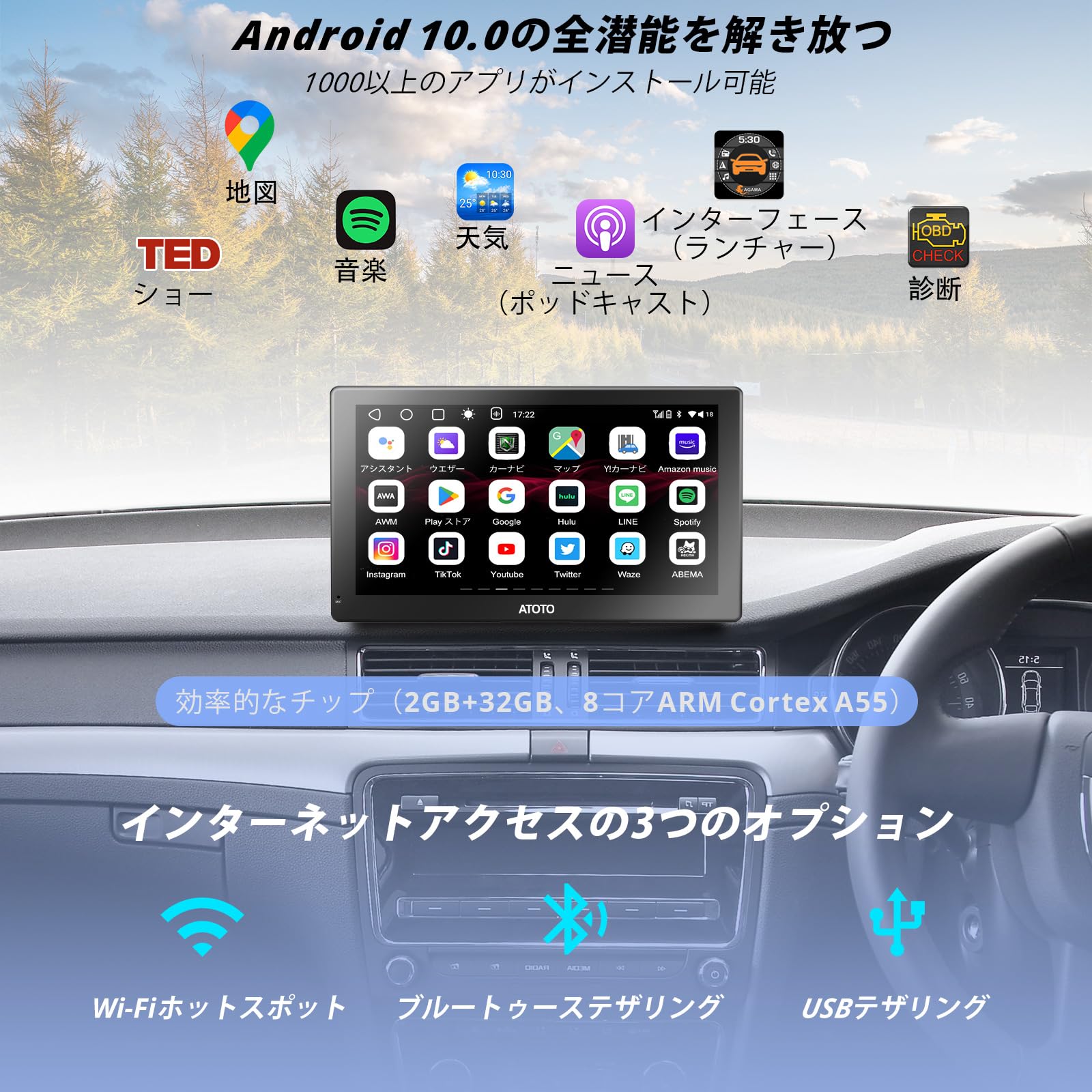 Amazon.co.jp: ATOTO P907SD 7インチQLED Androidワイヤレスポータブル 
