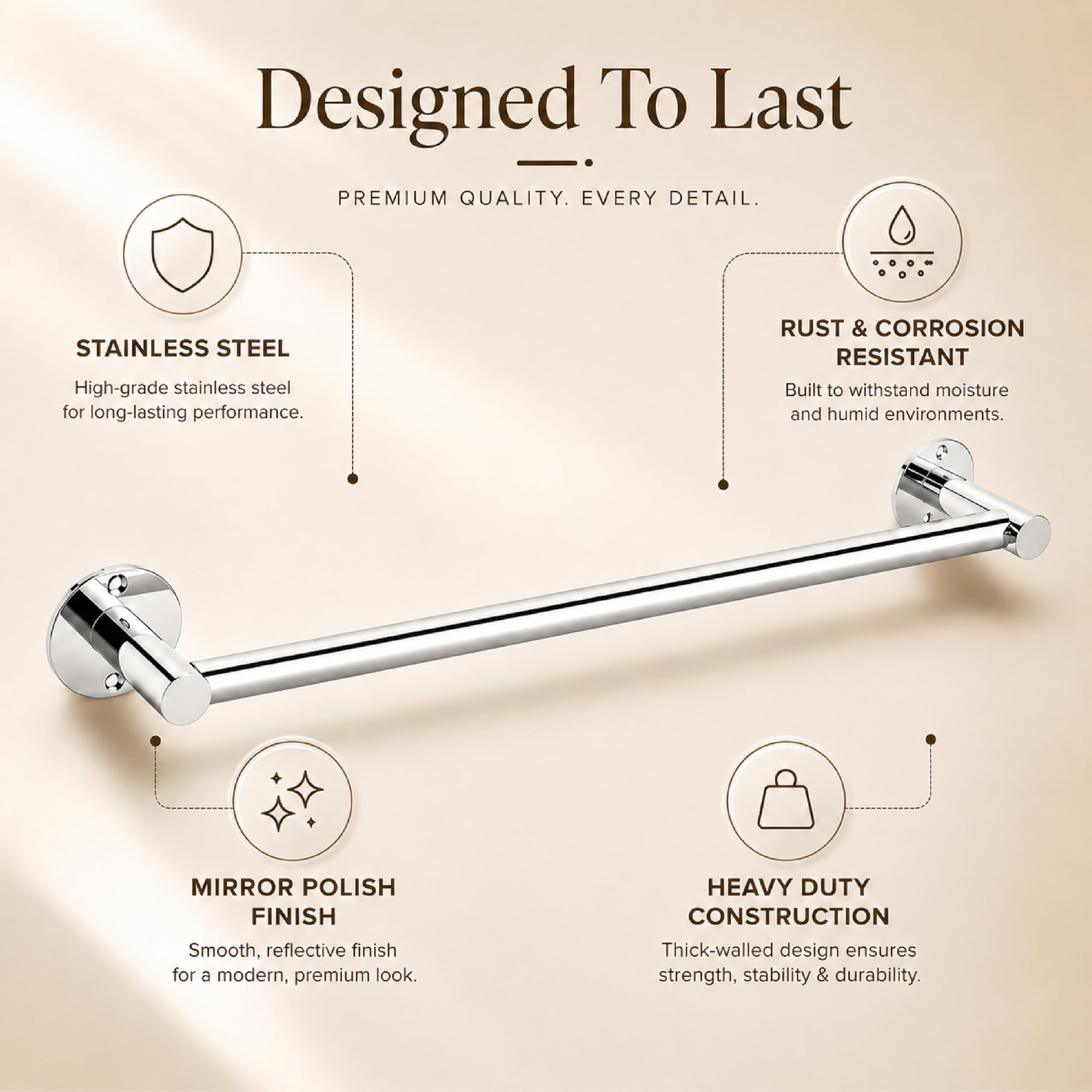 Stainless Steel Towel Bars - 3 Pack -4 Stainless Steel Towel Bars - 3 Pack -4