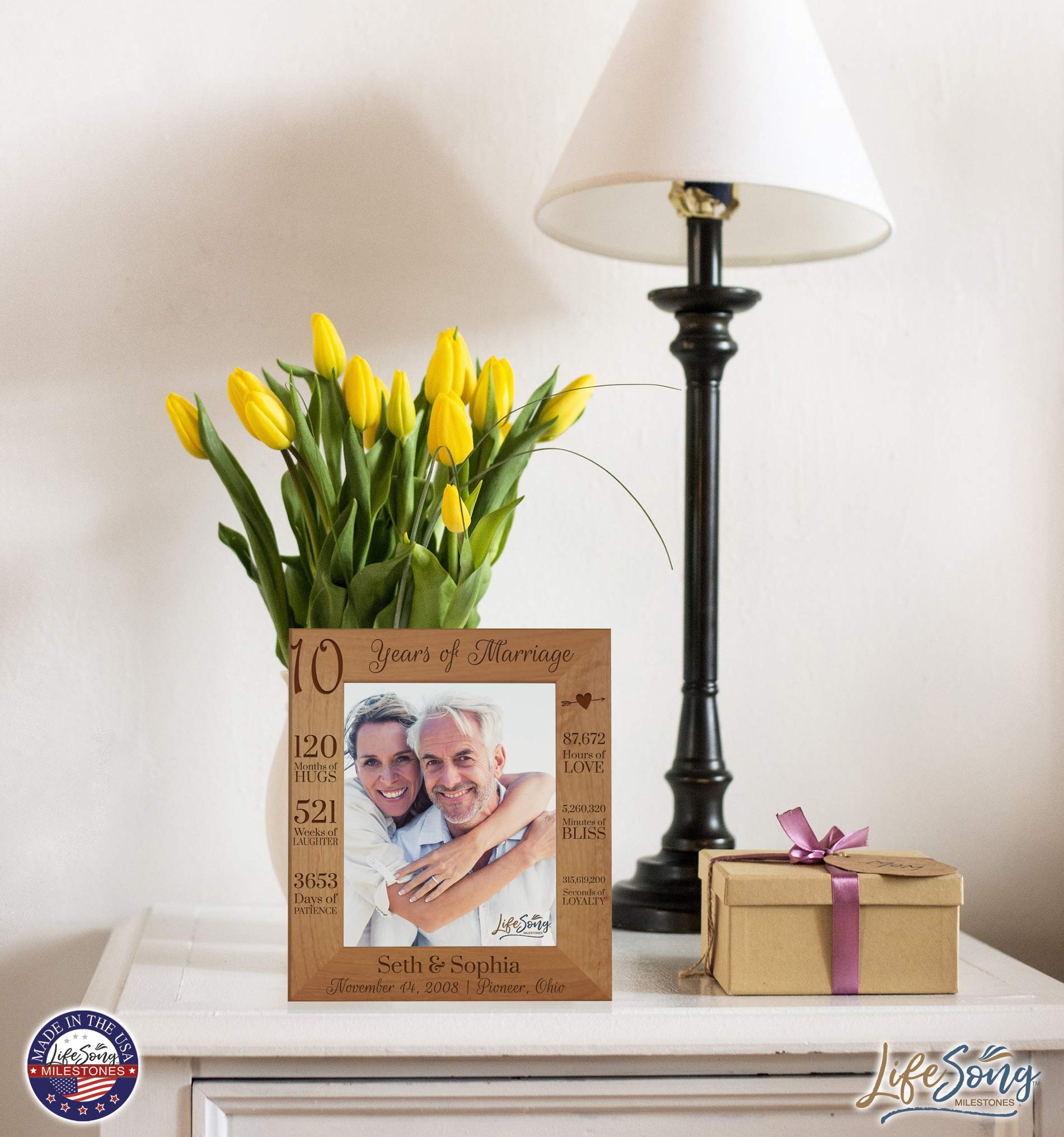 LifeSong Milestones 10th Anniversary Picture Frame 10 years of marriage - Ten Year Wedding Keepsake Gift for parents husband wife him her Holds 8x10 Photo - Personalized (11.5x13.5)