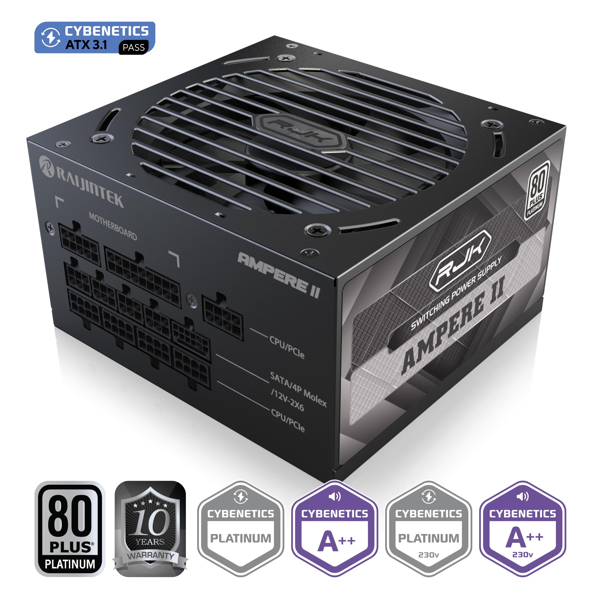 RAIJINTEK Ampere, alimentatore II, 850 W, 80 Plus, ATX 3.1, completamente modulare, PCIe 5.1 12 V-2 x 6, design compatto, 10 anni di garanzia, nero