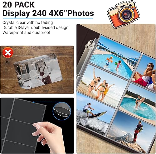 Miniatura 4 de Paquete de 20 páginas de repuesto para álbumes de fotos de 4 x 6 pulgadas, 12 x 12 pulgadas para álbumes de 3 anillas, fundas de fotos ultra