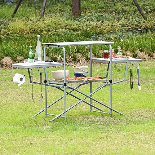 Miniatura 2 de Giantex Mesa de parrilla plegable con mesa principal de 26 pulgadas, mesa de camping de aluminio portátil, bolsa de transporte, configuración