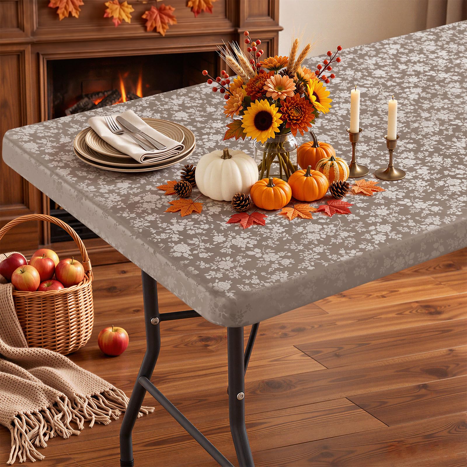 Smiry Heavy Duty Vinyl Fitted Tablecloths for 8 Foot Rectangle Tables