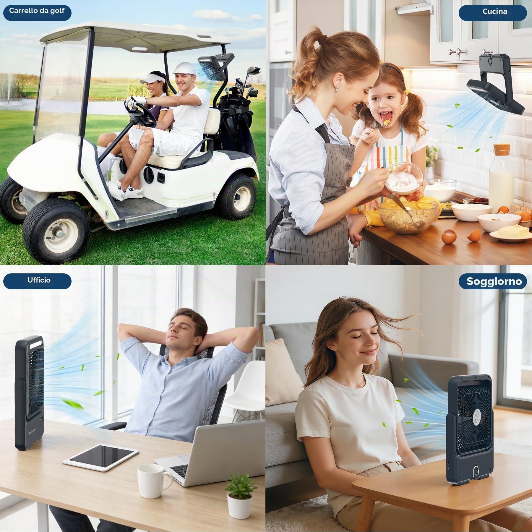 Ventilatore Portatile 20000mAh Campeggio USB Ventilatore da Tavolo con Luce LED, 4 Velocità, 12-43 ore di Funzionamento, Smart Display, Riduzione del rumore, per Ufficio, Casa ed Esterno (Nero)