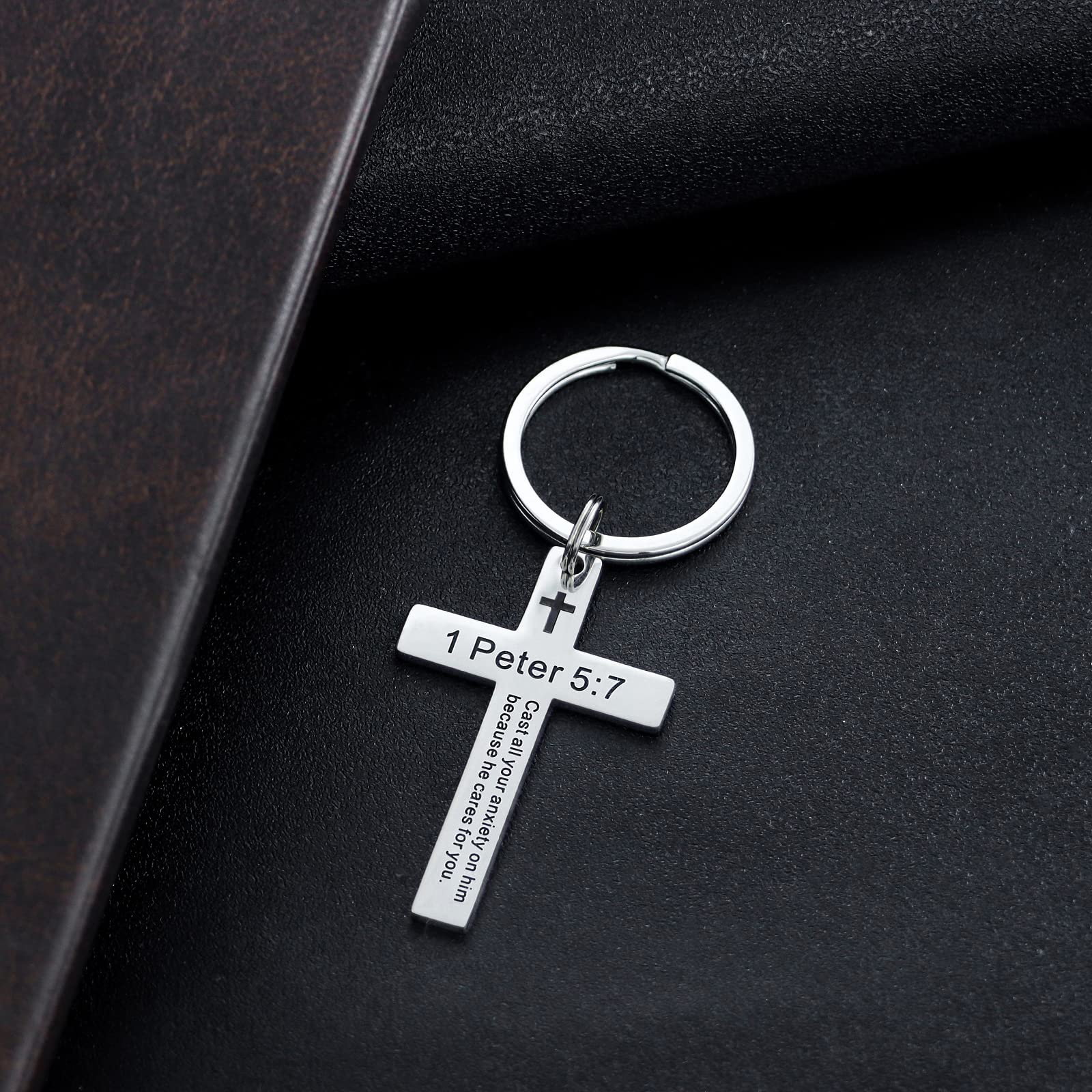 KASSIS - Portachiavi in legno d'ulivo, a forma di croce, idea regalo per diverse occasioni, marrone