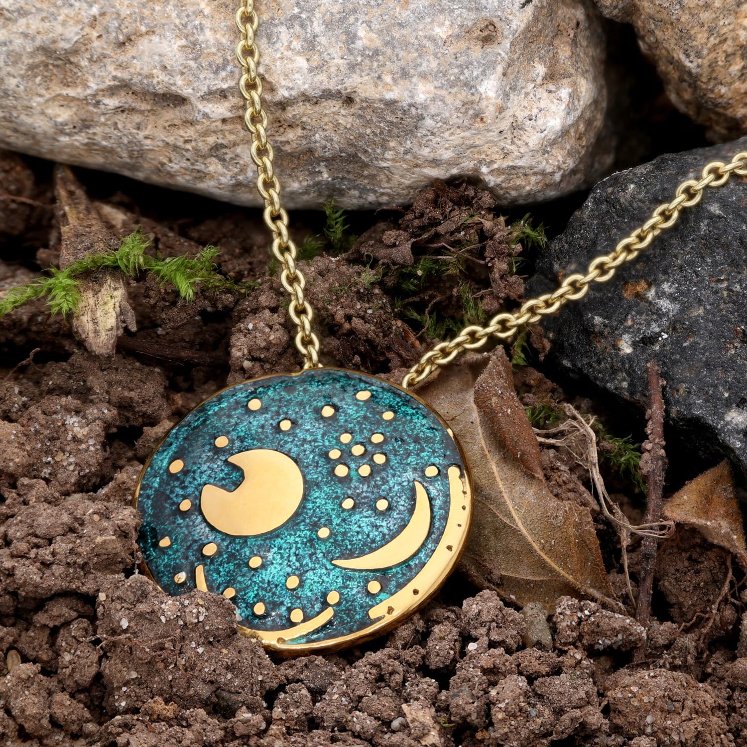 trendor Damenkette mit Himmelsscheibe von Nebra Silber grün/gold ⌀ 20 mm