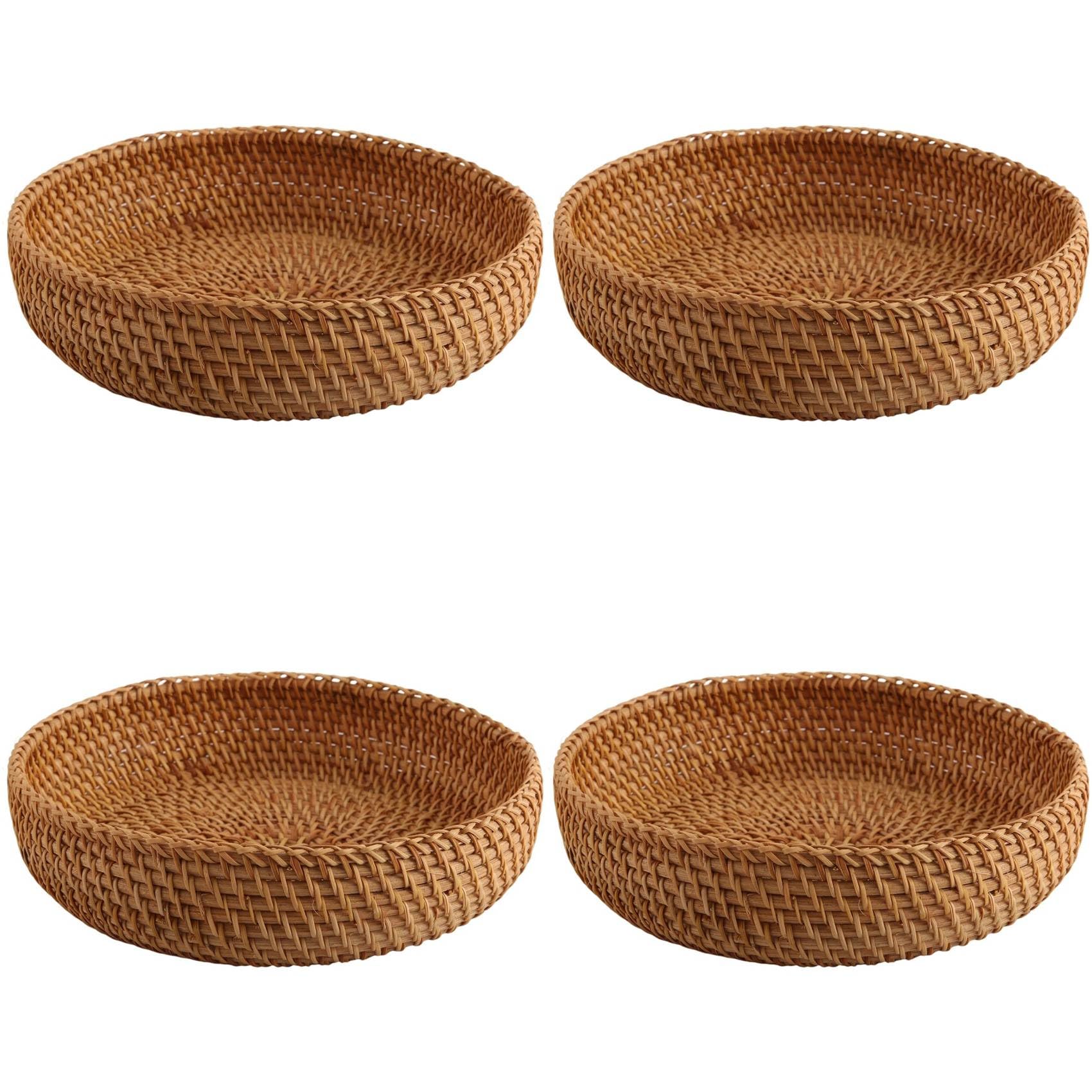 Hndhbfgrt 4X Handmade Autumn Rattan Weaving Round Storage Basket Fruit Dish Rattan Bread Basket