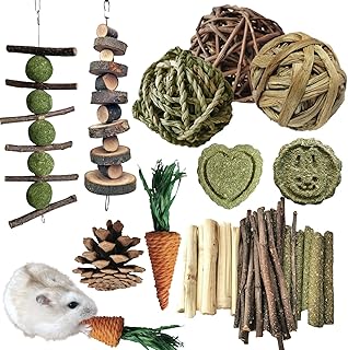 Kaninchen Spielzeug, Kleintiere Kauspielzeug für kleine Tiere, Molarspielzeug, Zahnpflege, Holzzubehör für Meerschweinchen, Chinchillas, Rennmäuse, Mäuse, Ratten, Maus (Kauspielzeug-Set A) product image