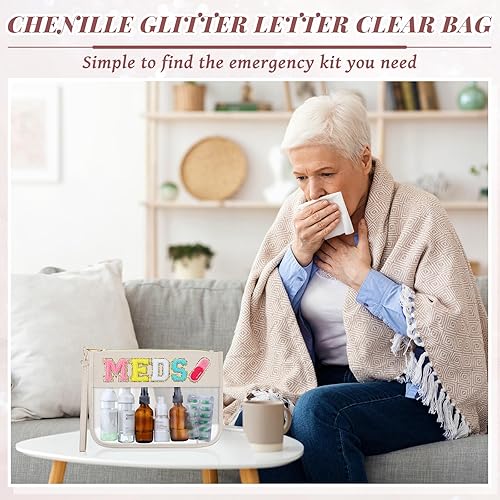 Miniatura 4 de Silkfly Bolsa médica de chenilla con letras para medicamentos, bolsa de primeros auxilios para viajes, de PVC, de nailon, parche de emergencia,