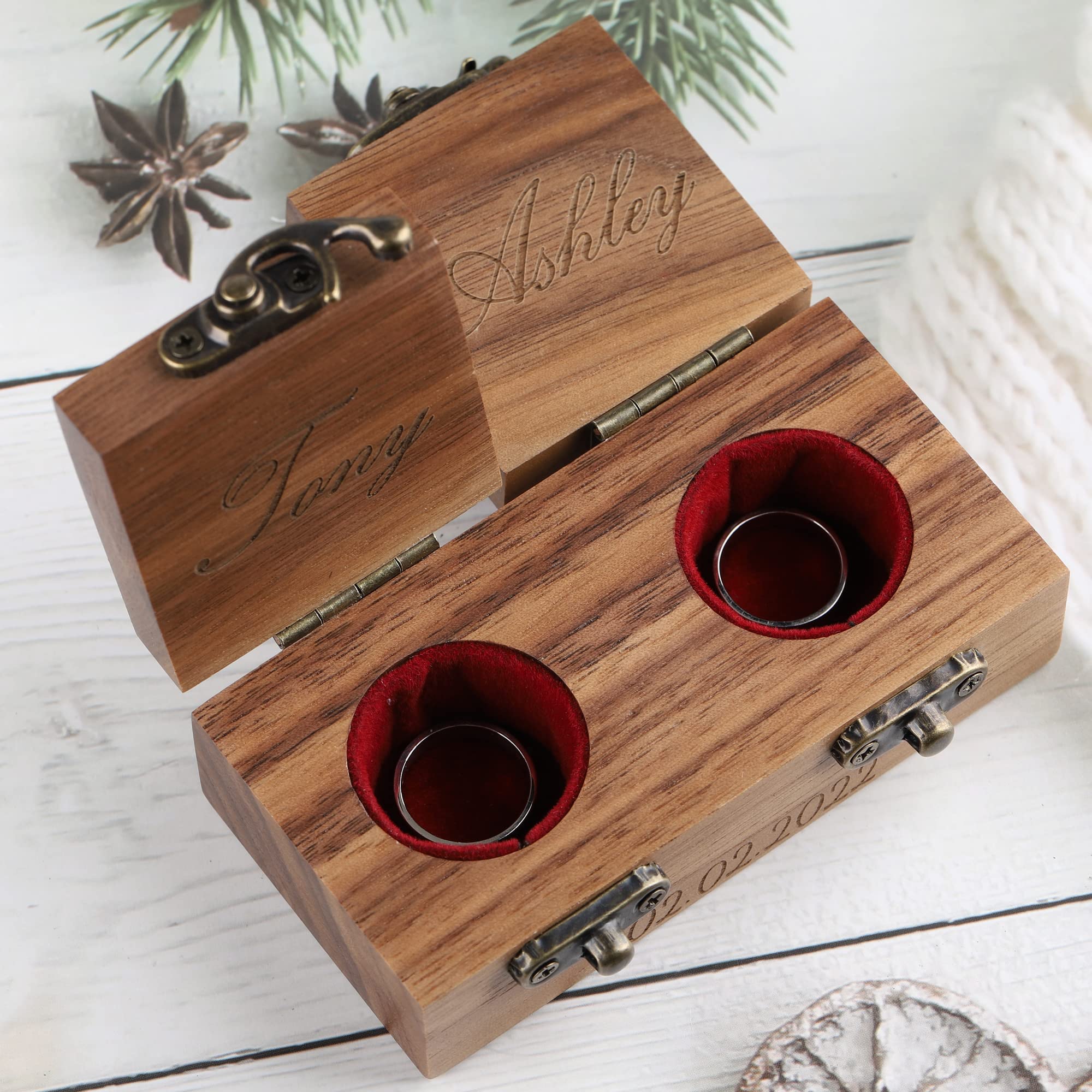 Scatola per fedi nuziali personalizzata con magnete, regalo di nozze, scatola per fedi a cuore in legno, arte del legno, portafedi, regalo per sposi