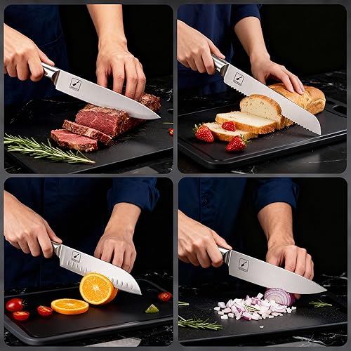 Miniatura 7 de imarku Juego de cuchillos de cocina, juego de 14 cuchillos de acero inoxidable japonés, cuchillos de chef con afilador integrado, apto para