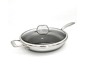 HexClad 12-Inch Hybrid Stainless Steel Frying Pan with Lid