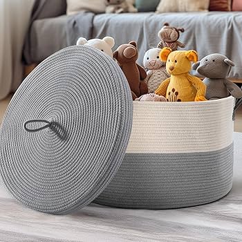 Amazon｜noonkty 大型バスケット ブランケット収納用 蓋付き