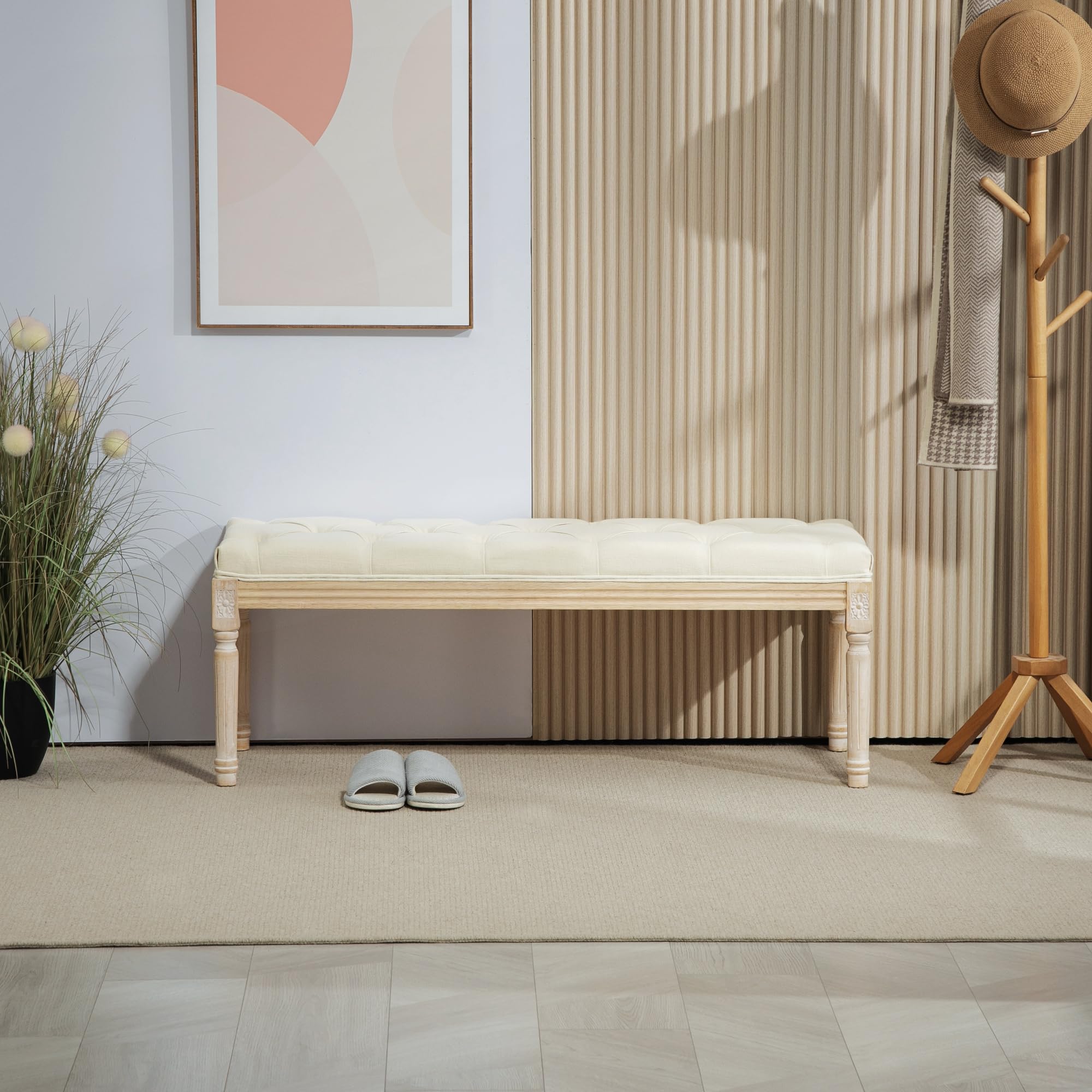 HOMCOM Banc de lit 115 cm, Banc touffeté pour Chambre à Coucher, Couloir, Salon, Blanc crème