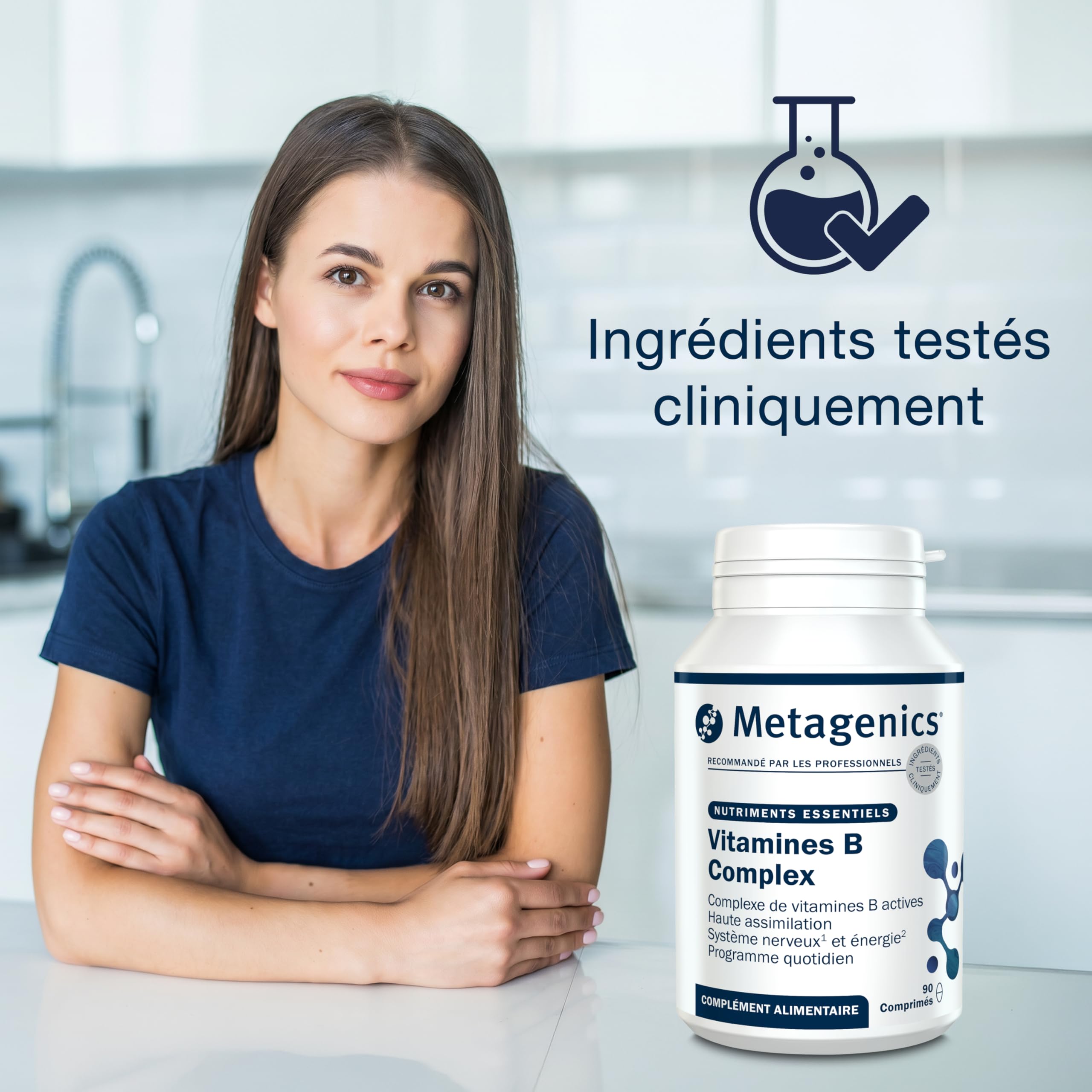Metagenics Complexe Vitamines B Haute Puissance - B12 Méthylée & Folate Actif, Énergie, Système Nerveux & Fonctions Psychologiques, 90 Comprimés Végan