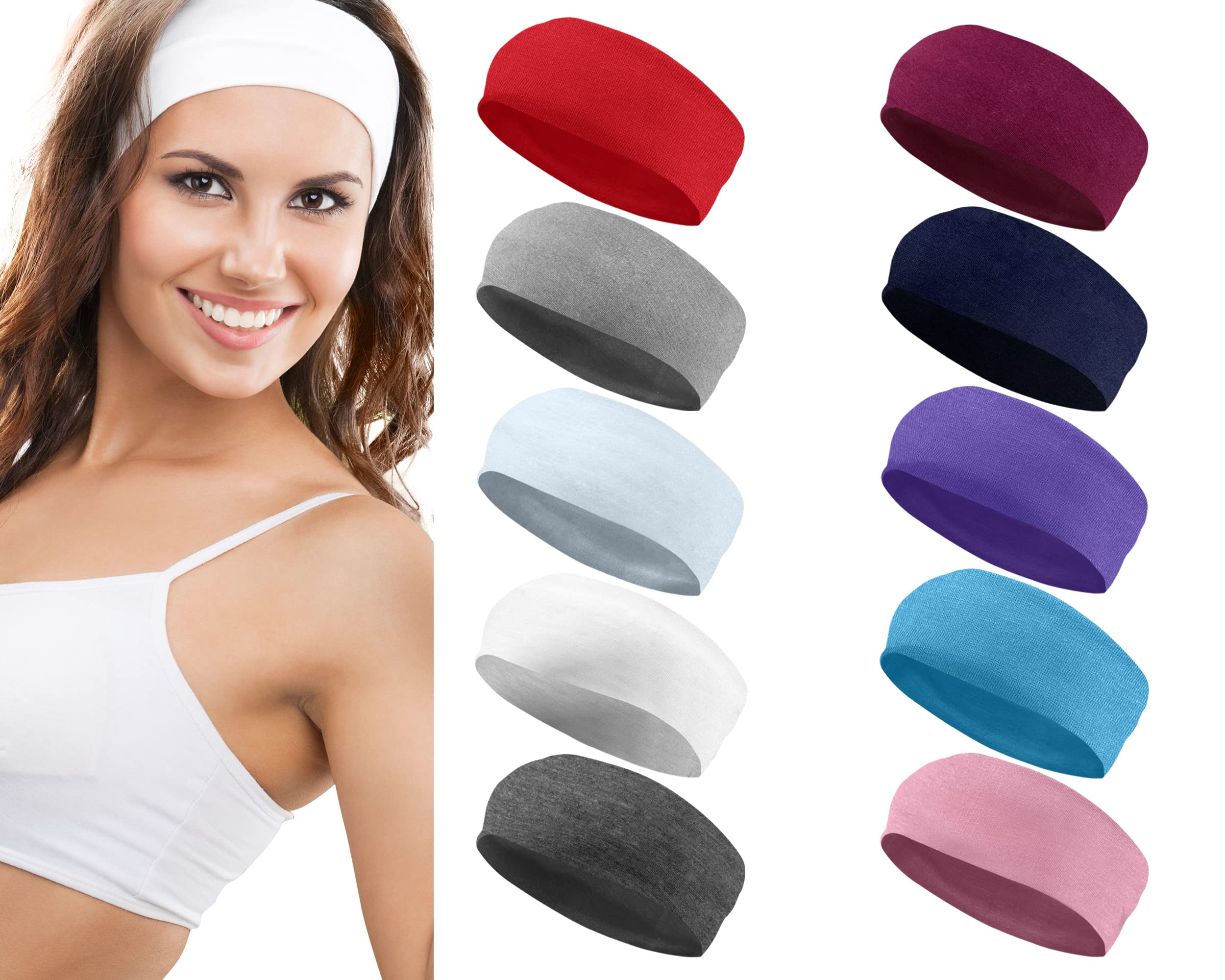 Styla Hair10 Pack Stretch Headbands Non-Slip Head Wraps Great for Sports, Yoga, Pilates, Running, Gym, Workouts, Baseball, Casual Wear, Gifts & More!