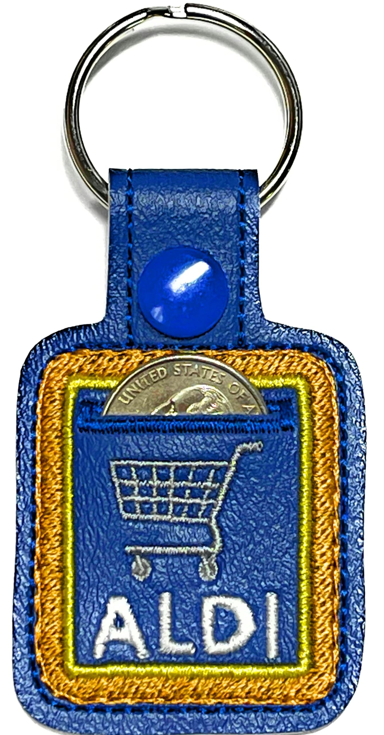 Aldi Quarter Keeper Keychain, Aldi Shopping Cart Quarter Holder Keychain, Handmade in USA from faux leather. Holds Quarter for shopping cart, Unique gift under $10