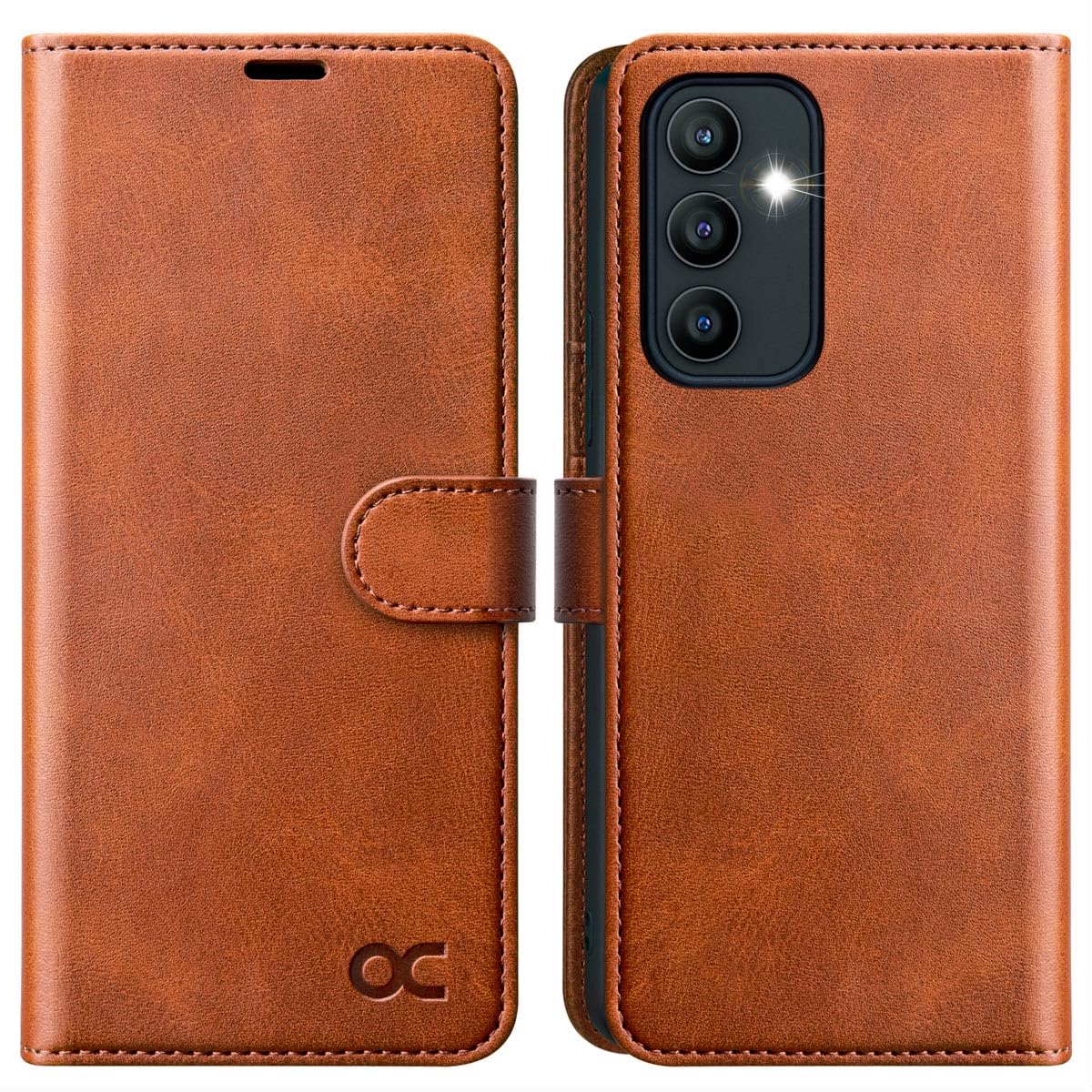OCASE Compatible with Galaxy S23 FE 5G Wallet Case, PU Leather Flip Folio Case with Card Holders RFID Blocking Kickstand [Shockproof TPU Inner Shell] Phone Cover 6.4 Inch (2023) - Brown