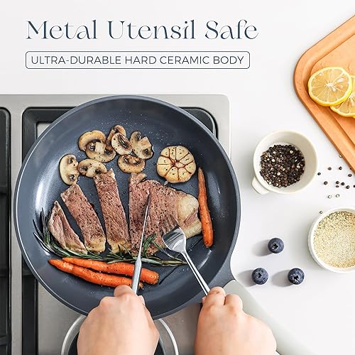 Miniatura 4 de PRICUSIS Juego de ollas y sartenes antiadherentes de cerámica, juego de 9 piezas de utensilios de cocina de inducción no tóxicos, sin PTFE PFOA y