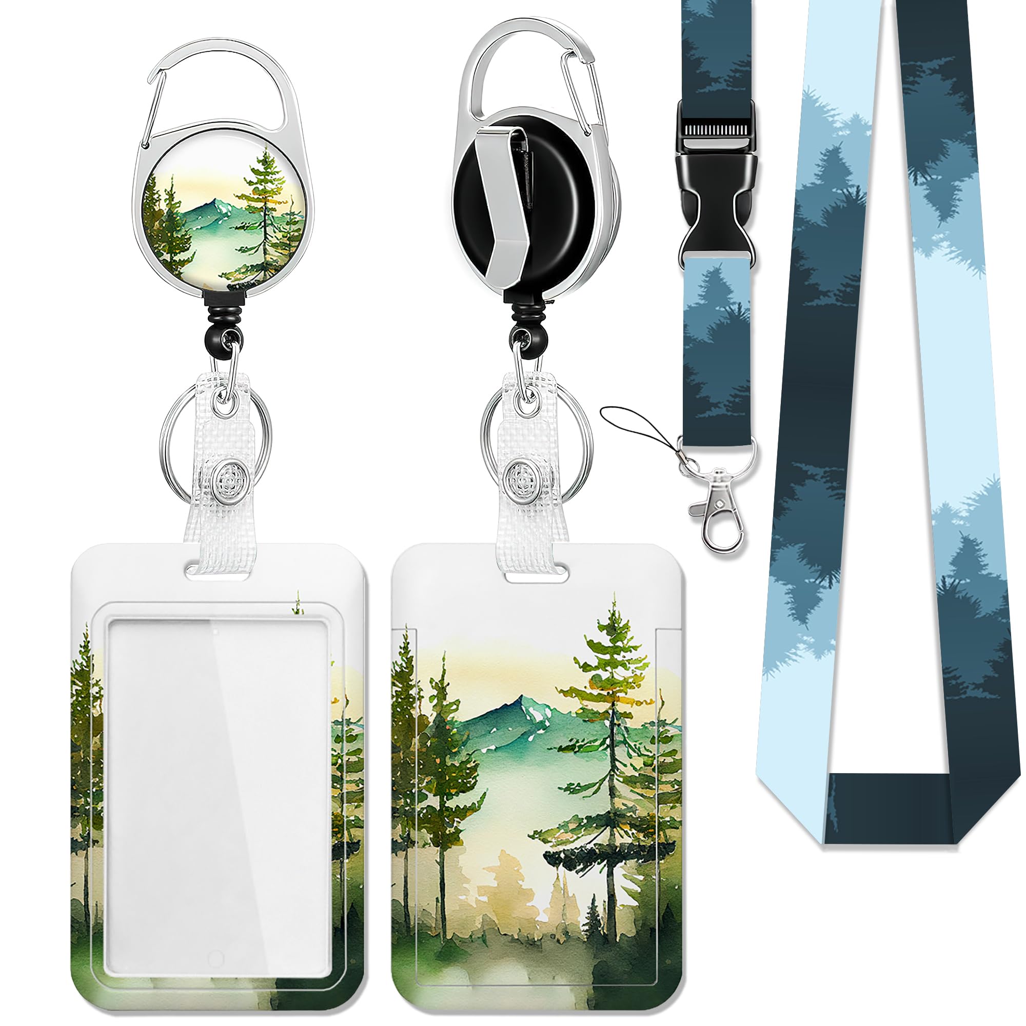 Misty Forest Lanyards for Id Badges,ID Badge Holder and Retractable Reel Clip Lanyard with ID Card Nametag Badge Holder for Nurse Teacher