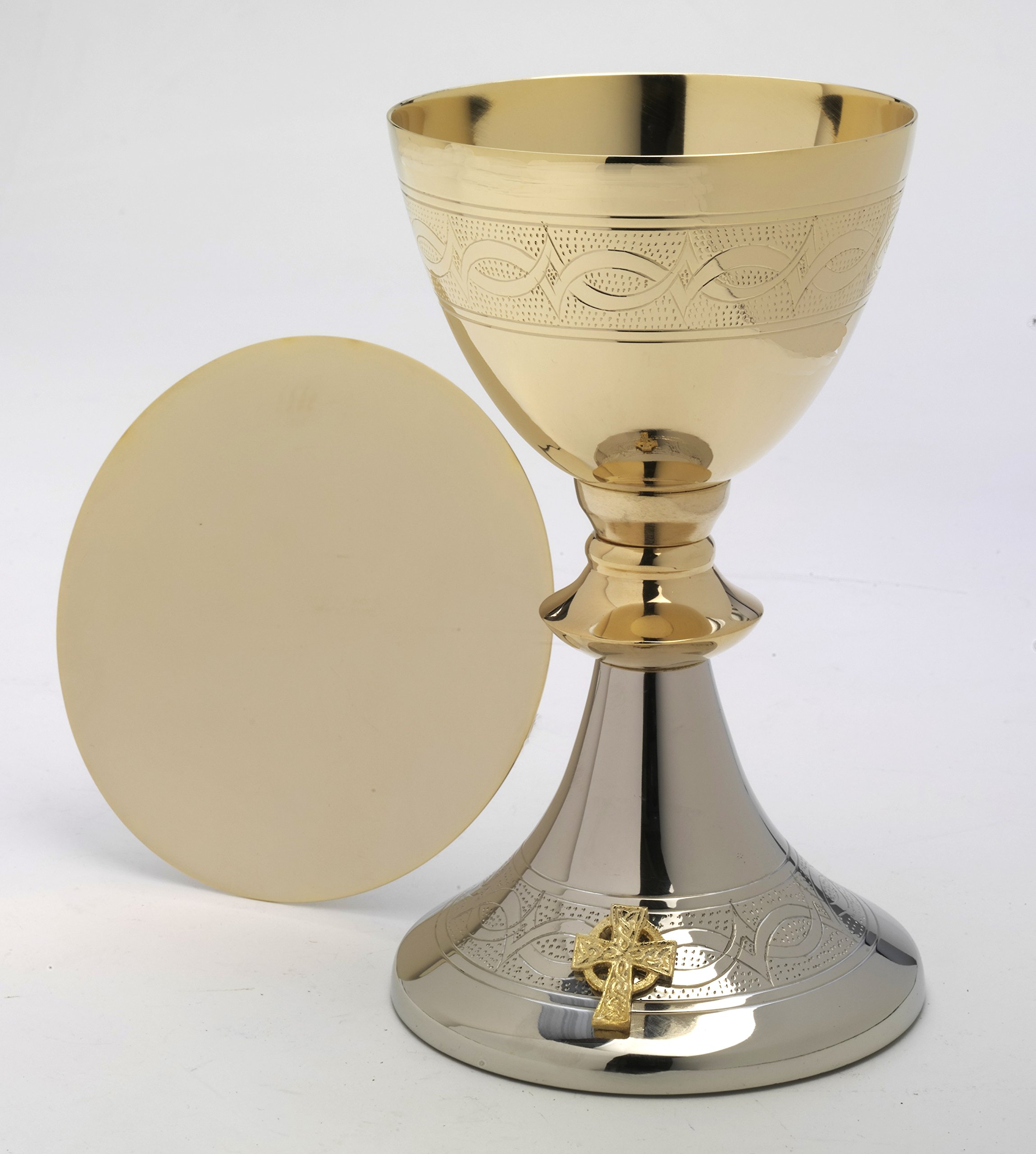 Kelch Bicolor mit Patene H 20 cm, Messing, Gold/Silber, Wird mit Patene geliefert