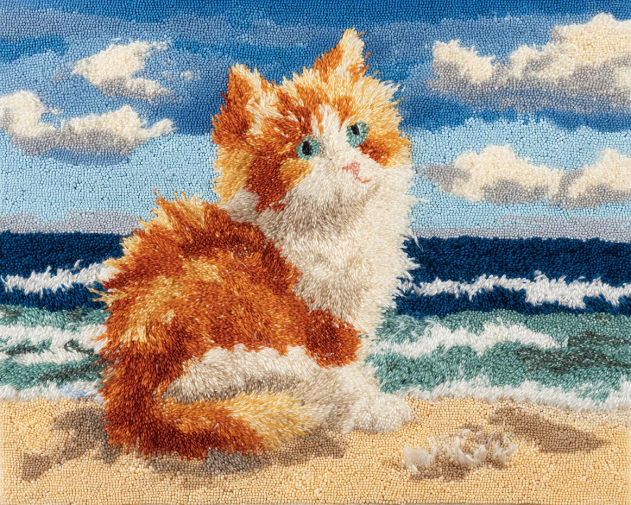 AMBATTERY Latch Hook Kits Carpet Cats on the Beach 85x115cm