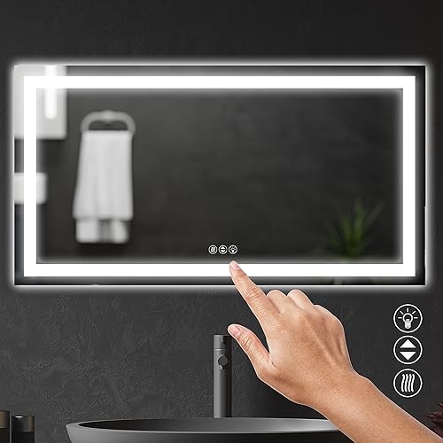 Miniatura 3 de Prominence Home Espejo LED de lujo para bañopared con luz delantera y trasera, antiniebla, resistente a los golpes y ajustes de luz ajustables, 48 x