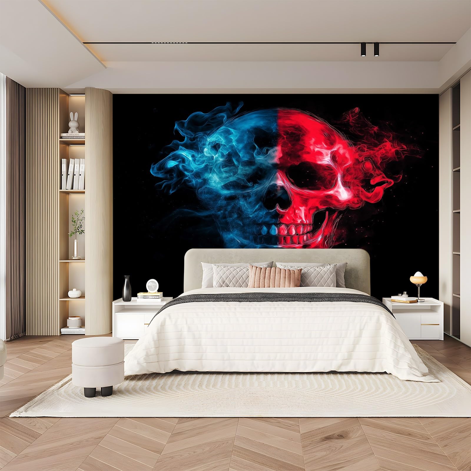 Panoramiczna tapeta fantazyjna czaszka płomień czerwony niebieski 200 x 140 cm (szer. x wys.) ogromny plakat ścienny niestandardowy 3D do salonu pokój dziecięcy dekoracja ścienna nowoczesna włóknina