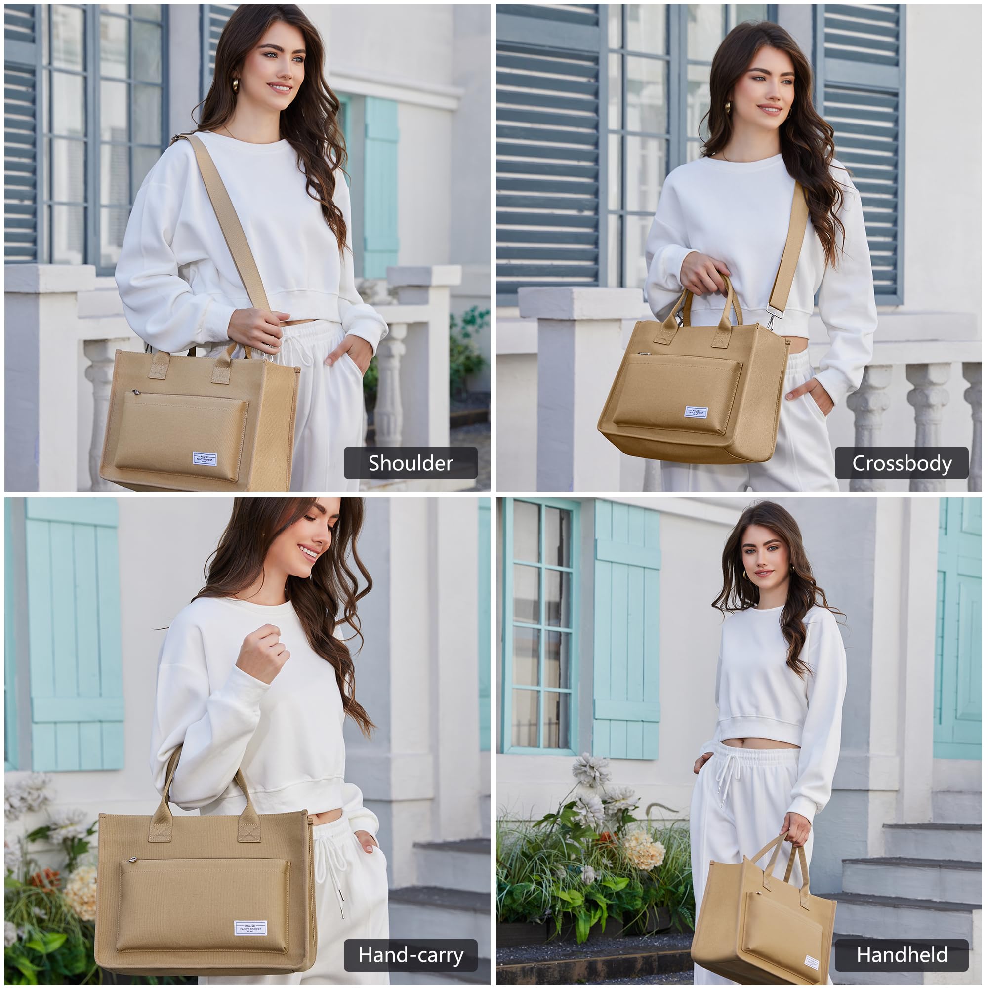 Canvas Tote Bag for Women Shoulder & Crossbody Handbag with Multi Pockets Zipper Ideal for Work Office Travel & Daily Use