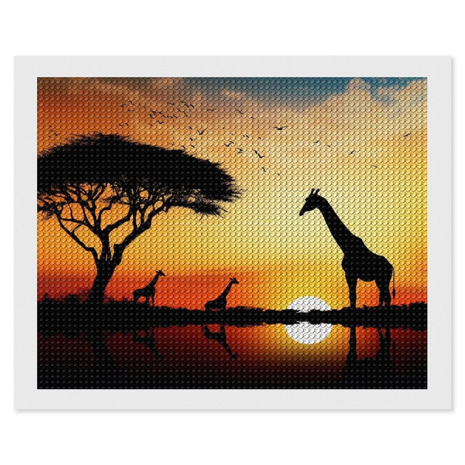 Giraffe Sunset Diamond Art Kits for Adults, DIY 5D Diamonds Painting Kits for Beginner, Round Full Drill Diamond Dots Painting, 16"x20" Diamonds Pictures Gem Art and Crafts Wall Decor