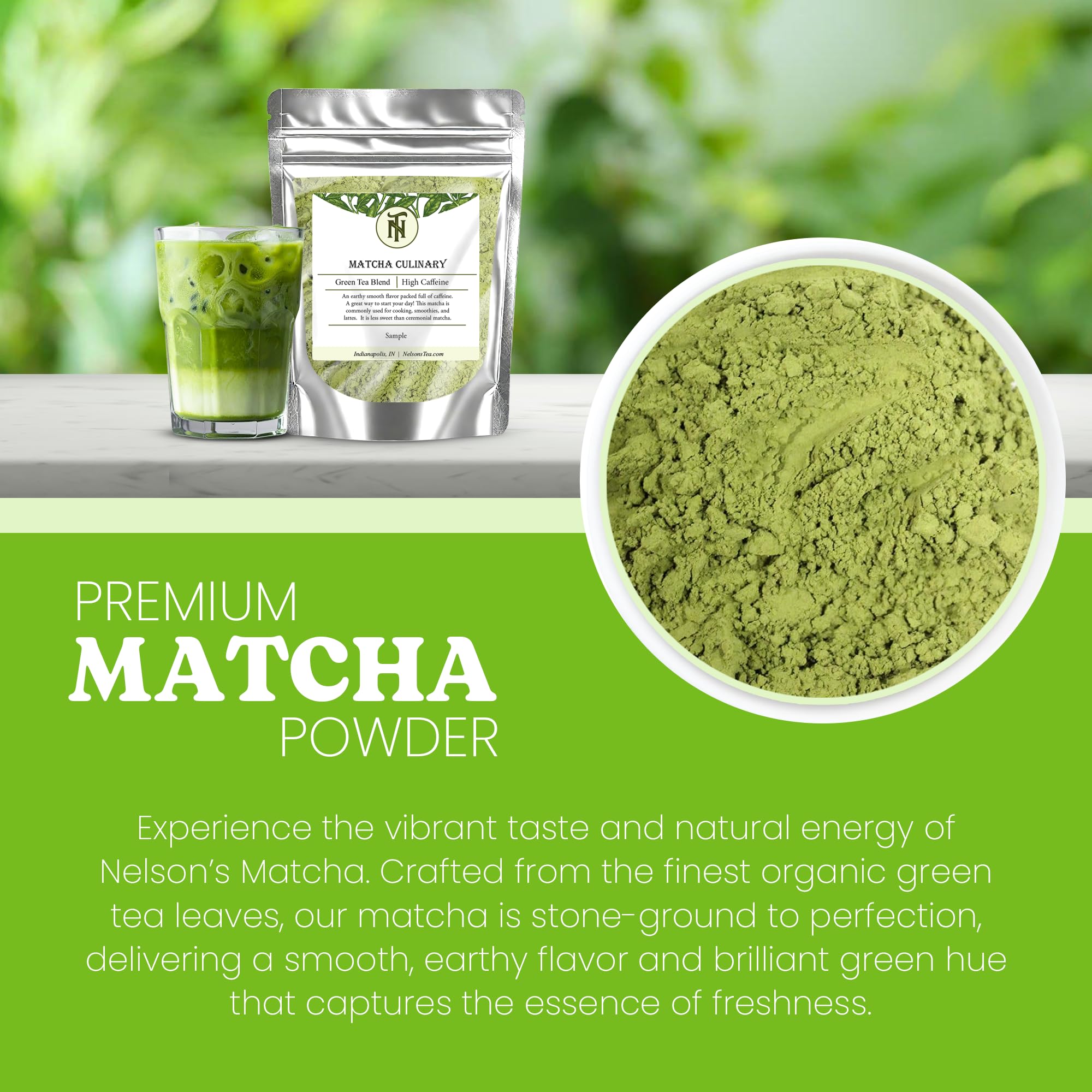 Nelsons Tea Organic Matcha Powder Premium Culinary Grade Green Tea for Lattes Smoothies Cooking Versatile Ideal for Healthy — view 3