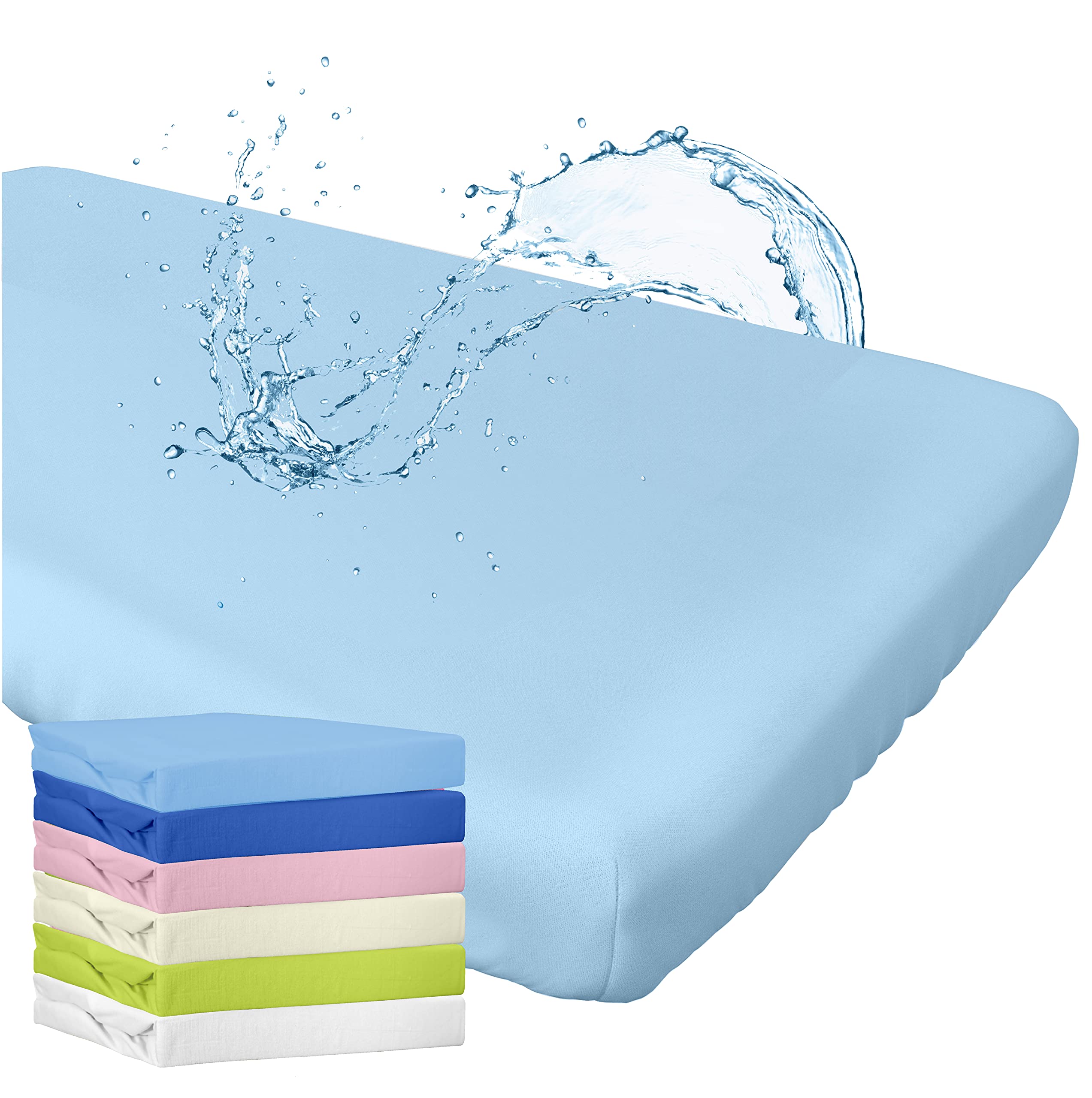WhizProducts Spannbettlaken mit integriertem Matratzenschoner 70 x 140 cm (Hellblau) für Babybett