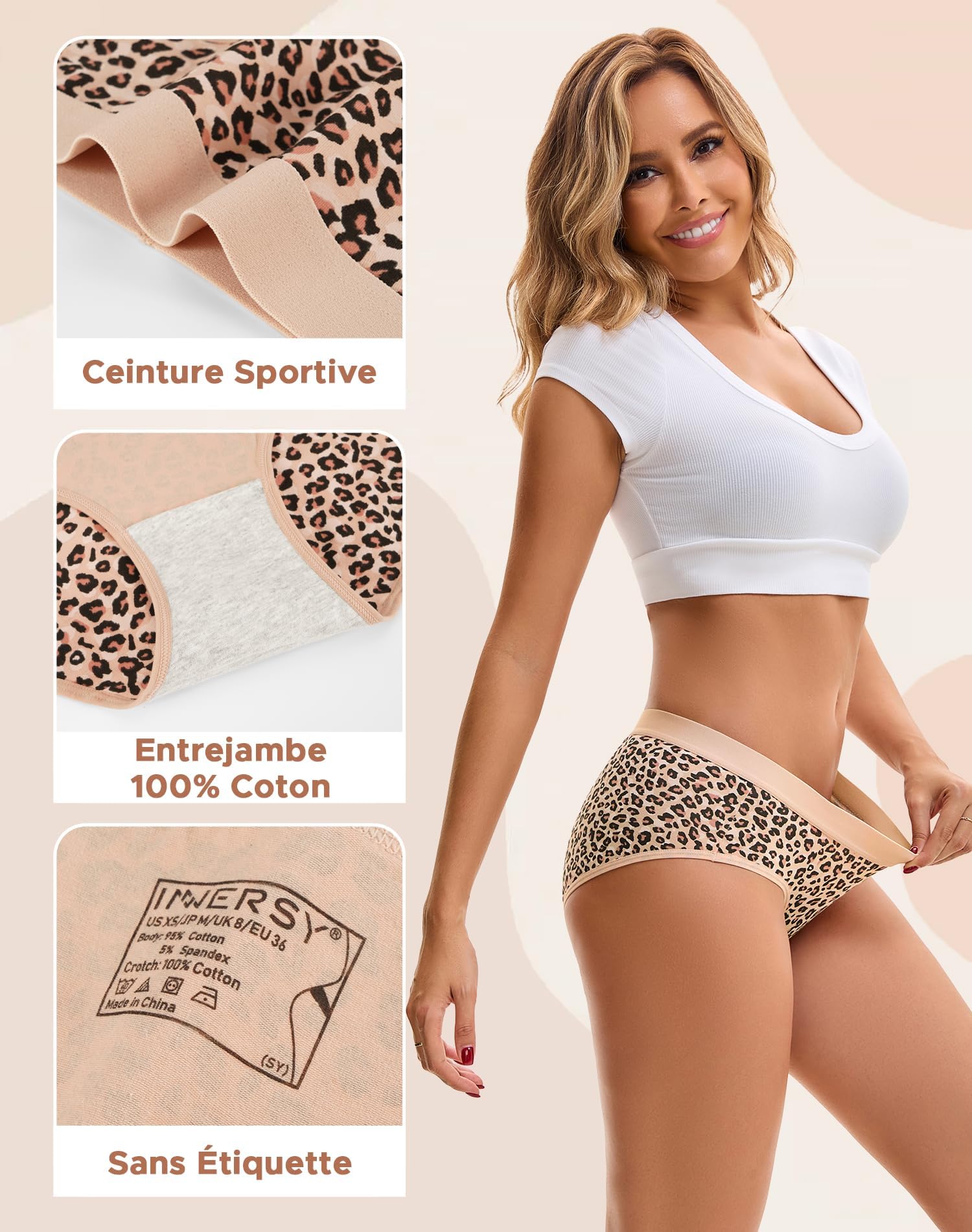 INNERSY Culotte Femme Coton Taille Basse Slip Sport Stretch sous-vêtements Confortable Lot de 6