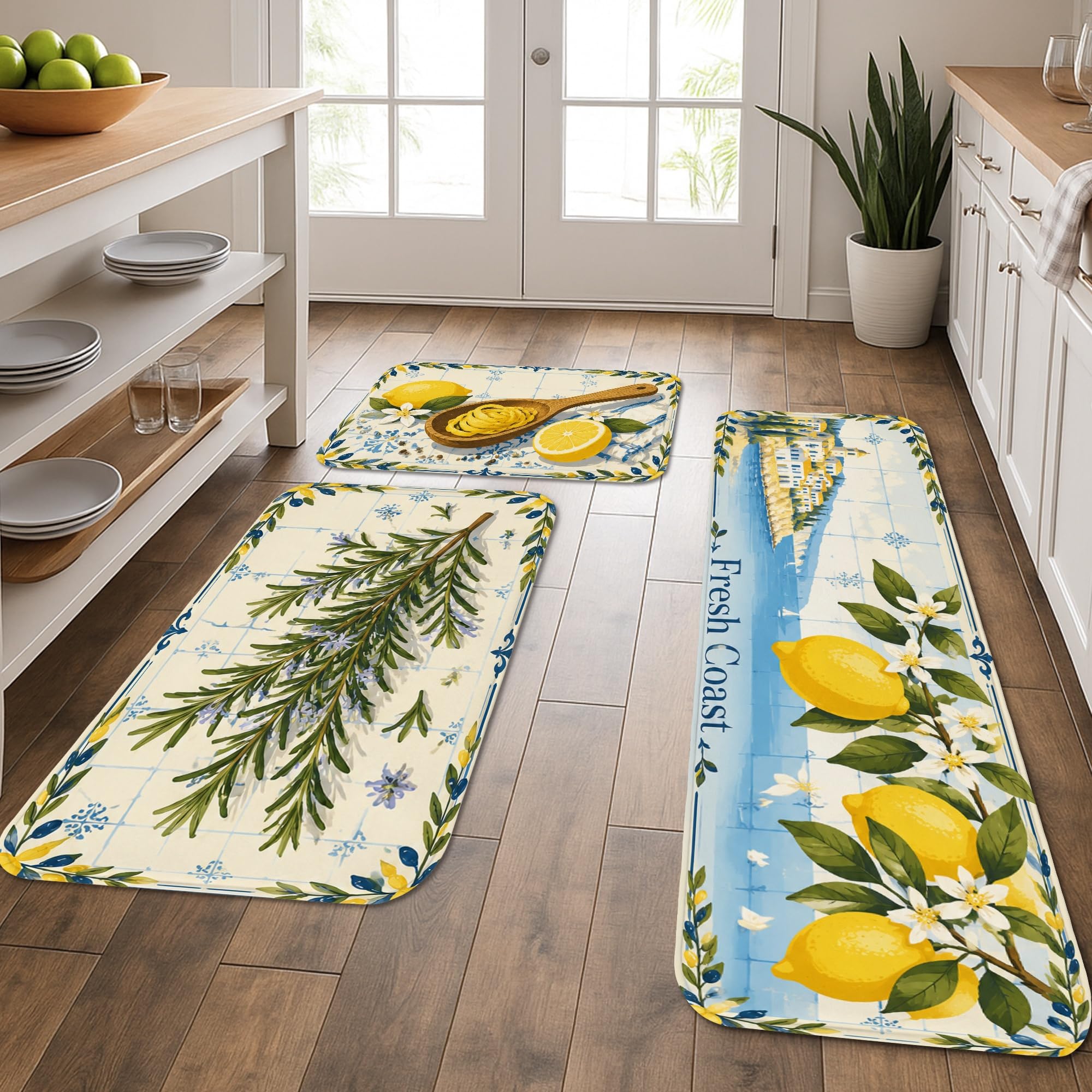 Tapis de cuisine lavable et confortable : lot de 3 tapis de sol doux au motif floral