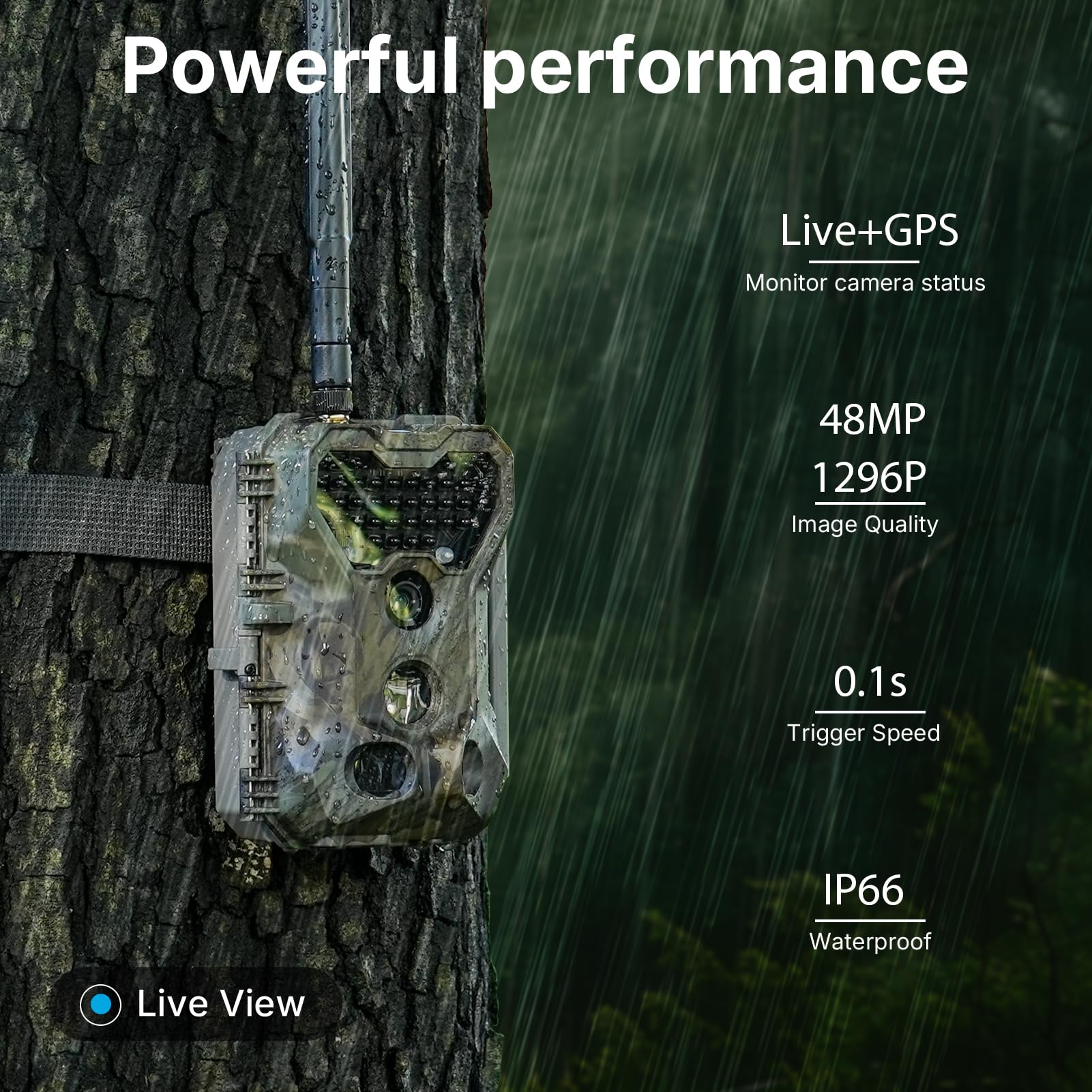 Meidase S970 4G LTE Wildkamera, 48MP 1296P, Mit Live Streaming Funktion, Nachtvision, 0.1s Bewegungsaktivierung, Wasserdicht, App Übertragung, GPS Ortung