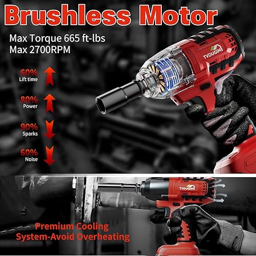 Miniatura 2 de Llave de impacto inalámbrica de 20 V, pistola de impacto eléctrica de 12 para neumáticos de coche, camión, cortacésped, alto par 665 ft-lbs800N.m,