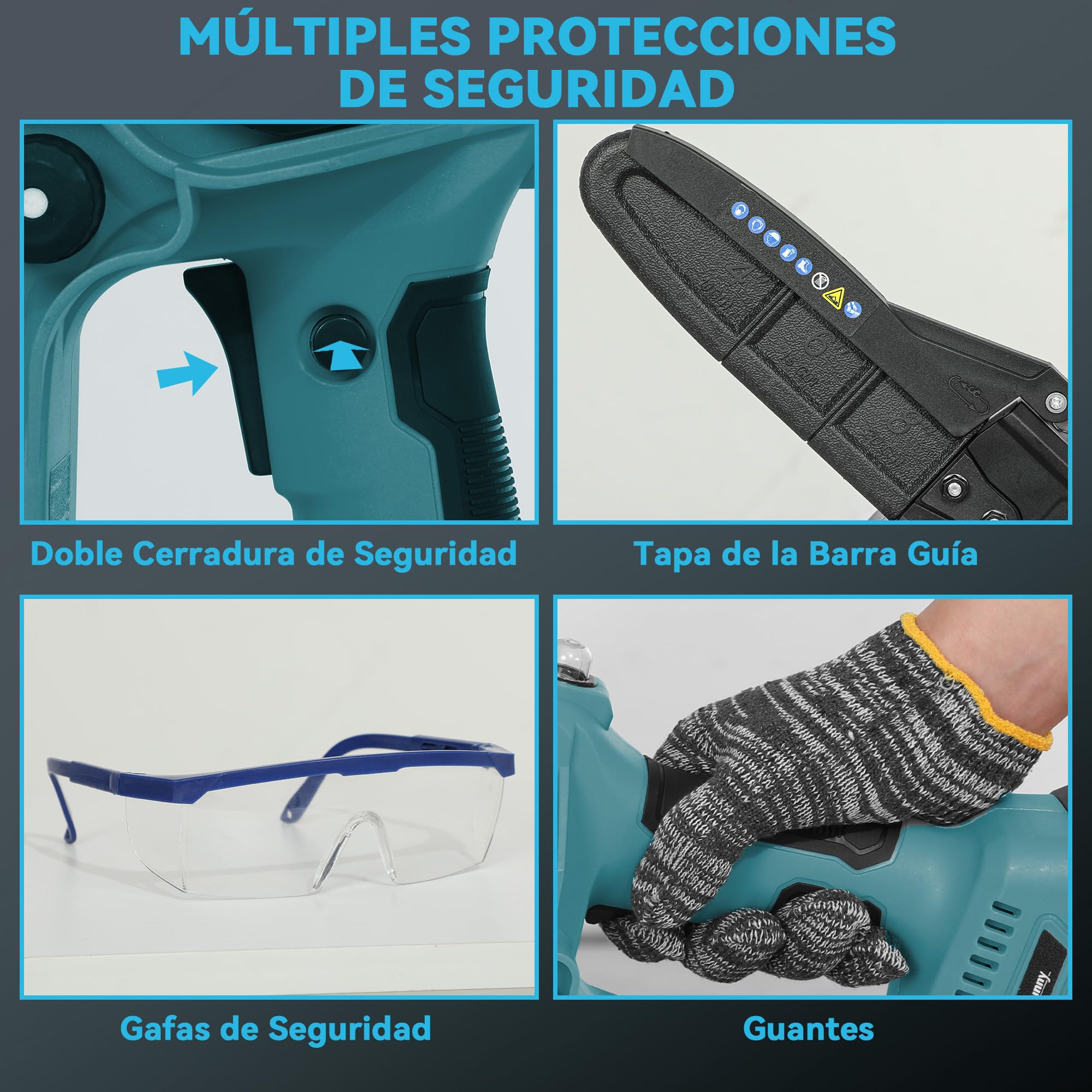 Outsunny Mini Motosierra Batería 6000mAh 8 Pulgadas 580W 2 Baterías | Motor sin Escobillas, Motosierra Eléctrica con Palo Extensible, Doble Bloqueo, para Podar Árboles, Jardinería y Madera