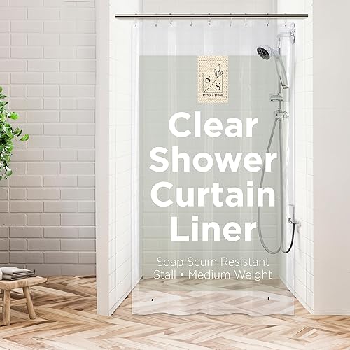 Miniatura 23 de Stitch & Stone Forro de cortina de ducha, Premium ligero duradero impermeable 4g PEVA para baño con imanes con peso, tamaño estándar 70" x 72"