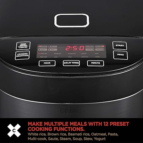 Vista 12 de Crux Arrocera sin inducción de 12 tazas, multicocina, vaporizador de alimentos, olla de cocción lenta, olla, comidas saludables fáciles de una olla