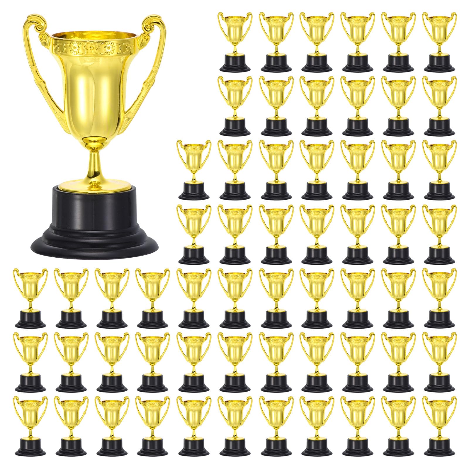 PATIKIL Paquete de 60 Mini Trofeos de Plástico Dorados de 3.3 Pulgadas Copa de Trofeo Pequeña Premio Al Primer Lugar Trofeos para Deportes Torneos de Fútbol Competencia Fiesta